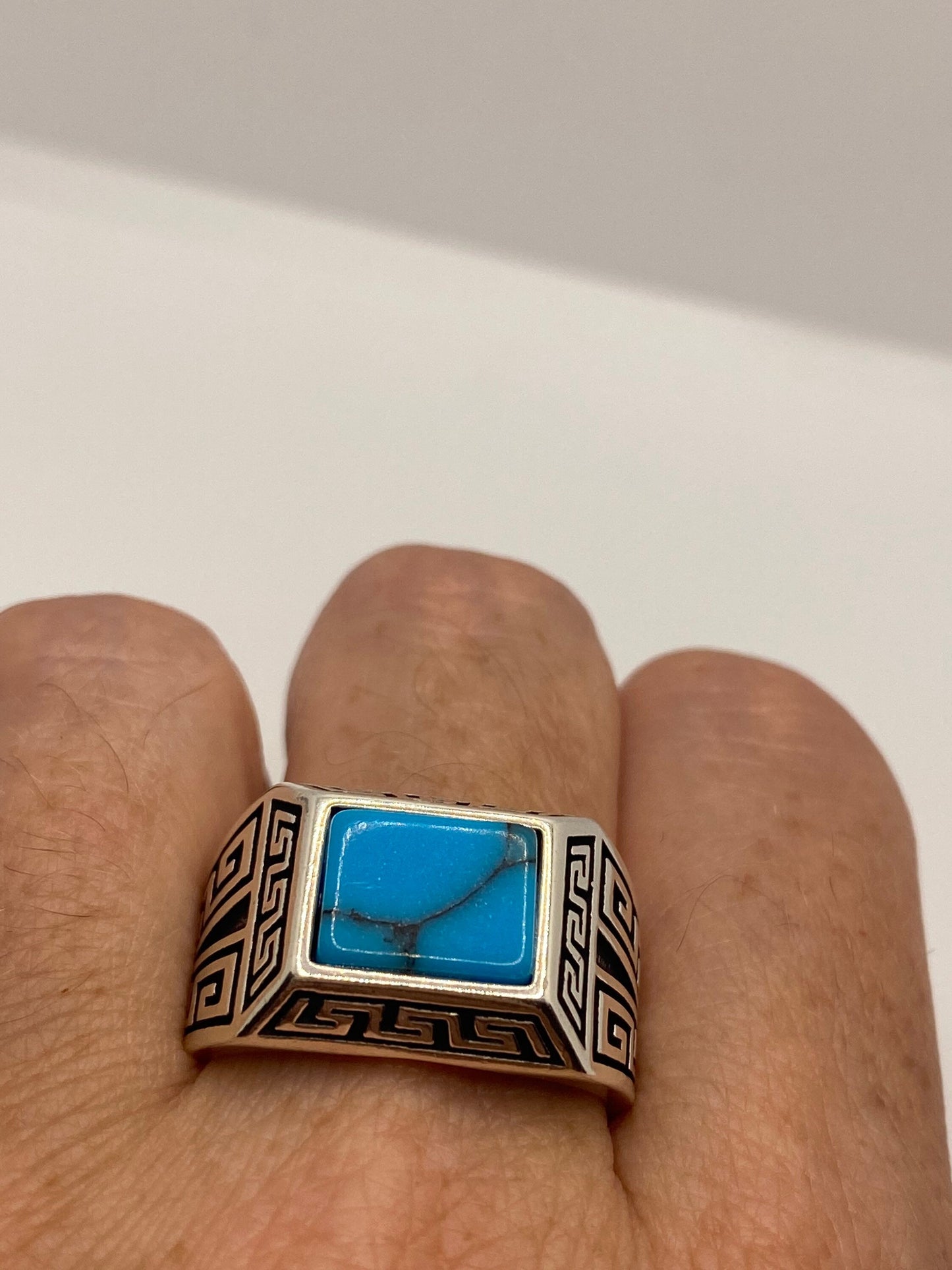 Vintage Turquoise Mens Ring in 925 Sterling Silver