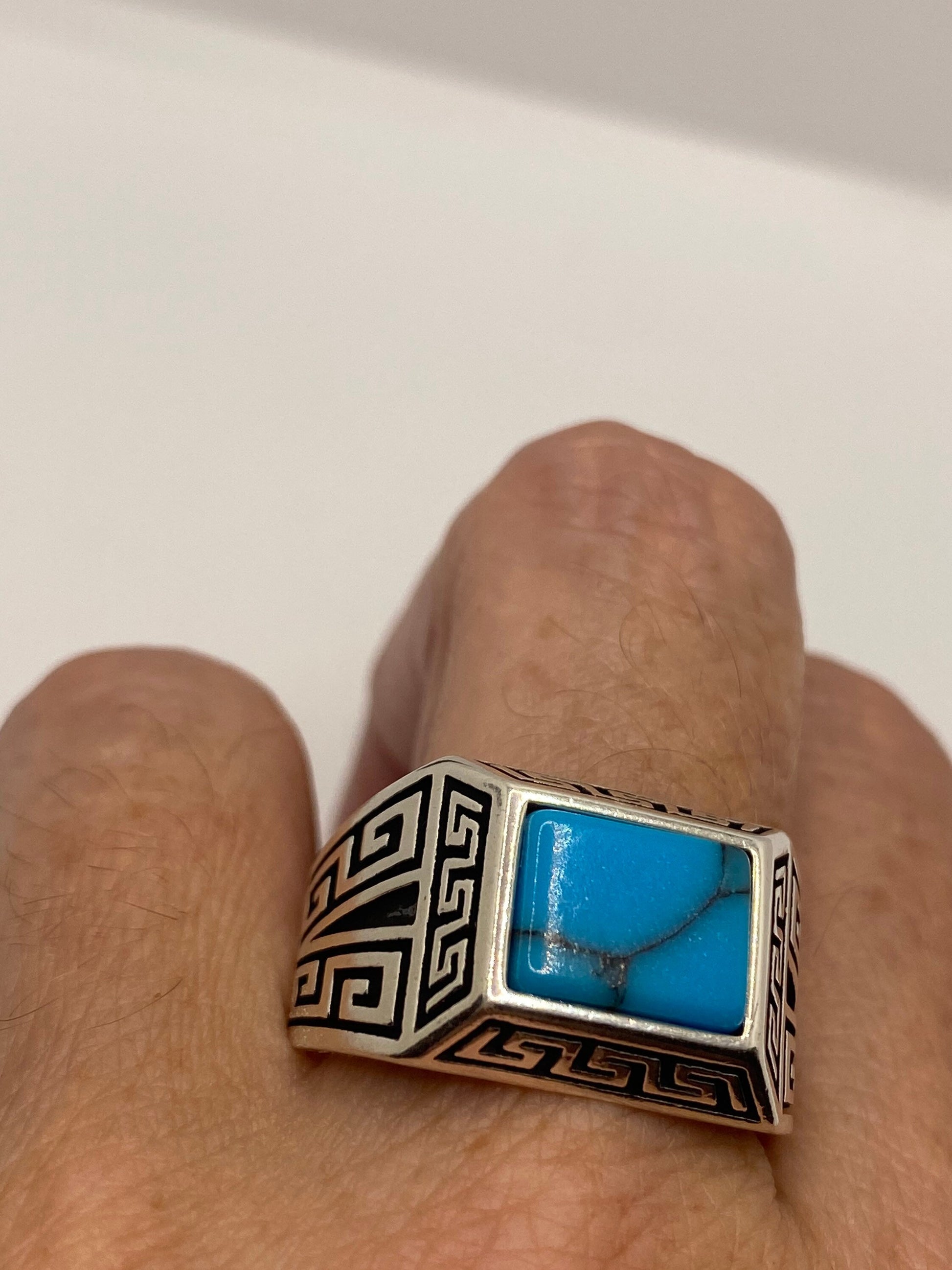 Vintage Turquoise Mens Ring in 925 Sterling Silver