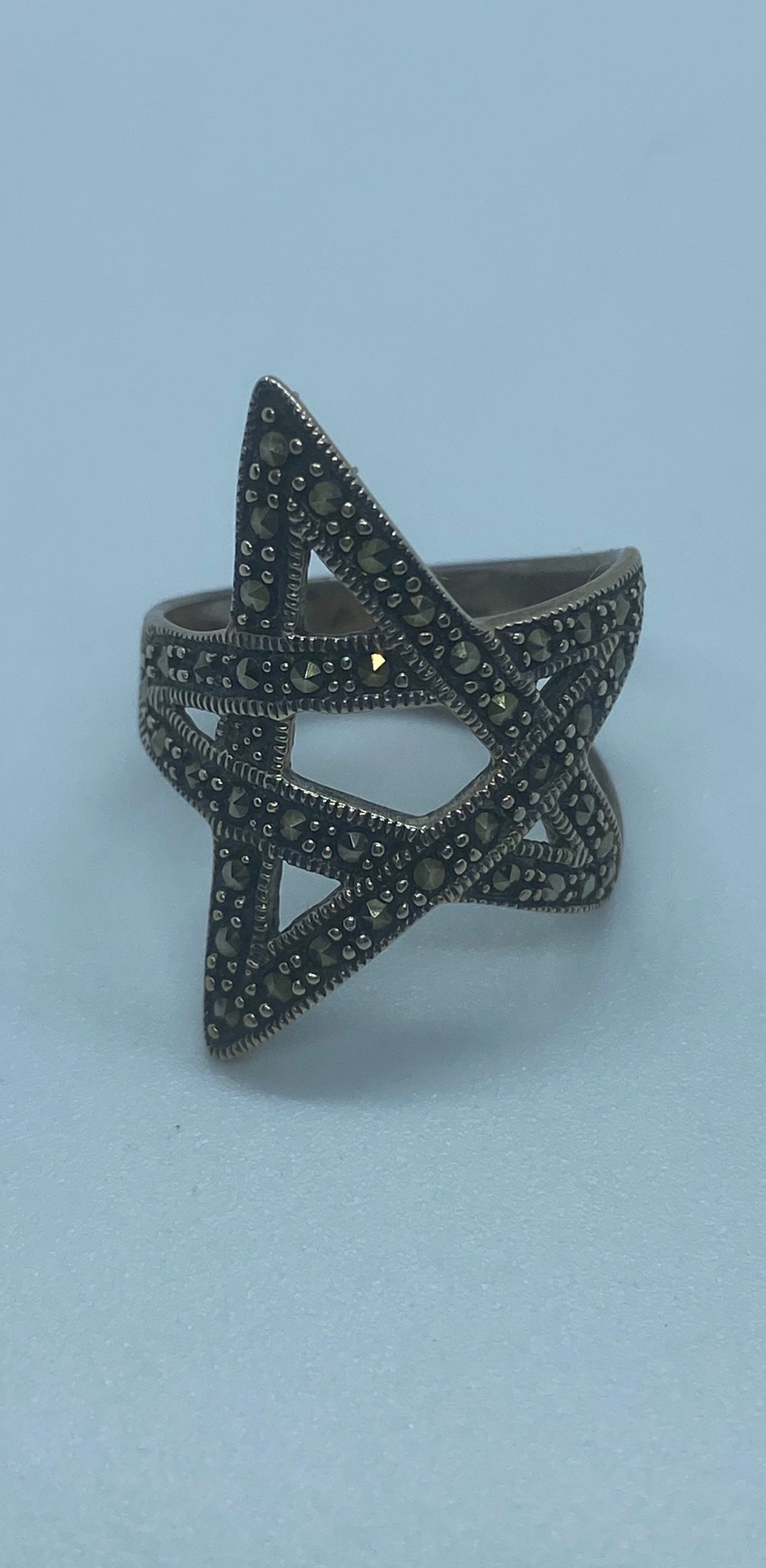 Vintage Pentacle Star Marcasite 925 Sterling Silver Ring