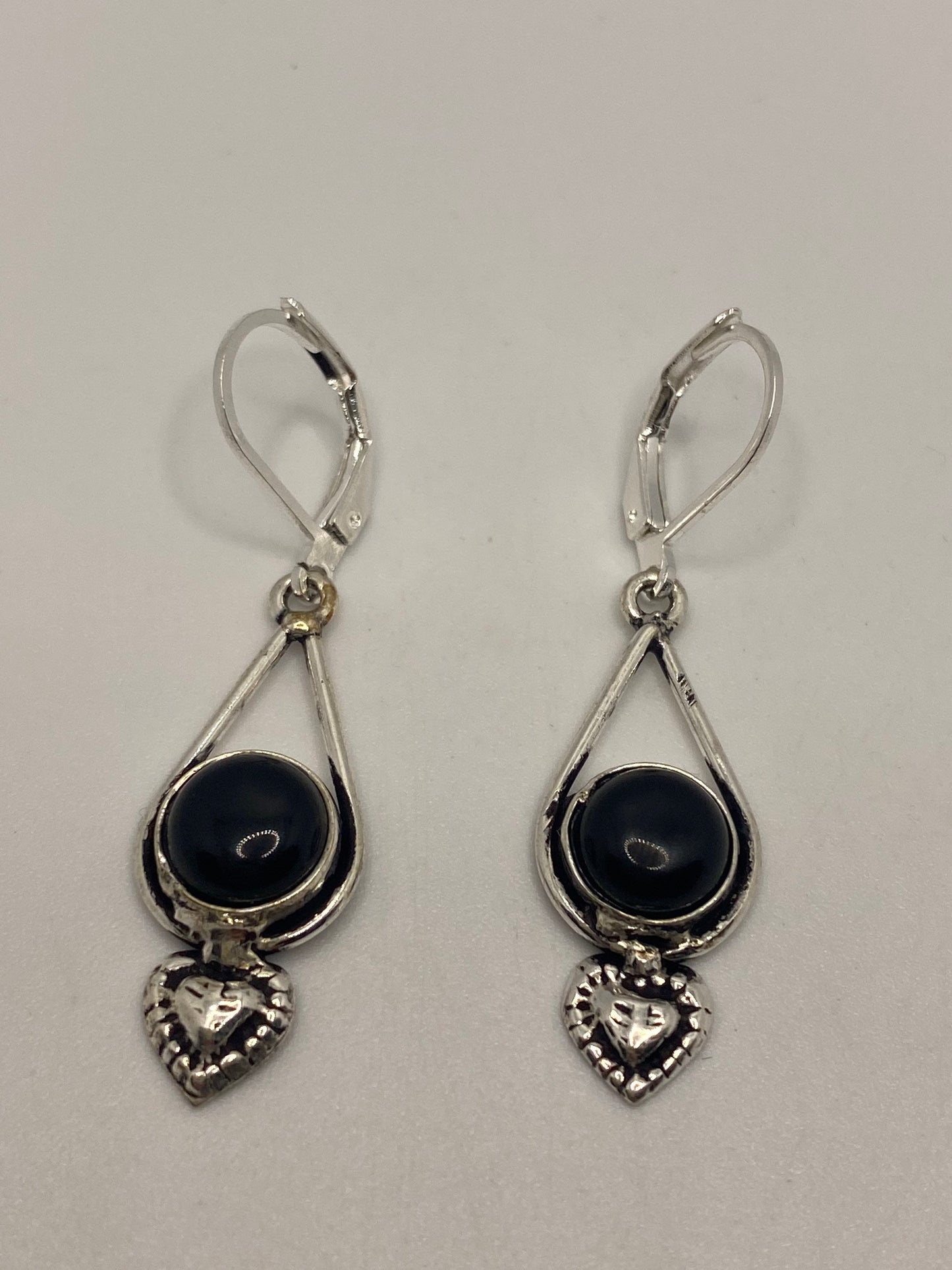 Vintage Black Earring Onyx 925 Sterling Silver Deco Dangle Chandelier