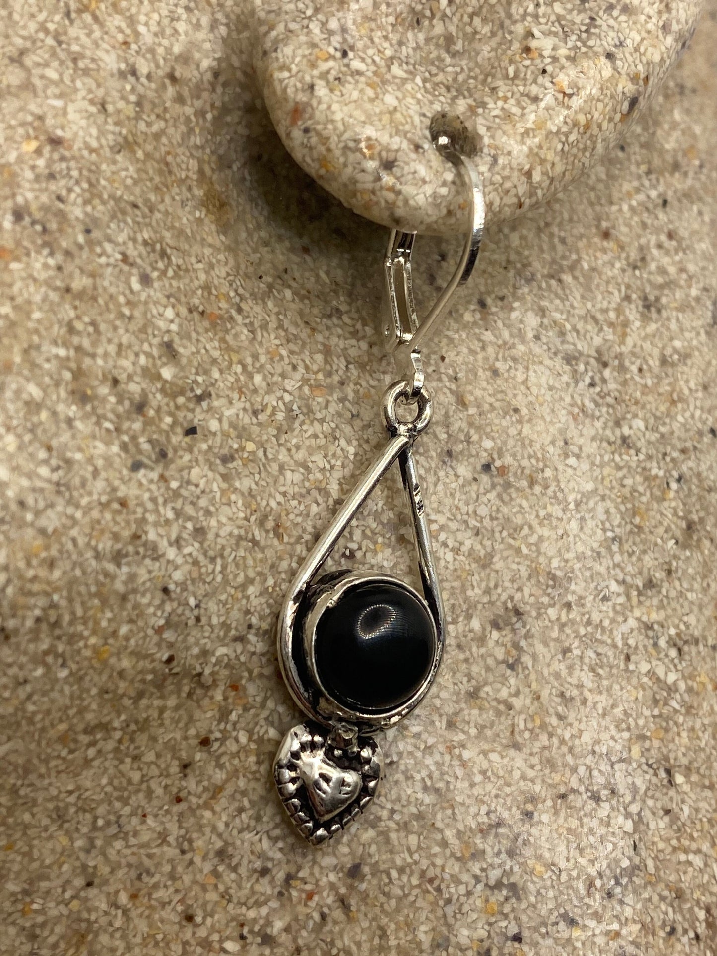 Vintage Black Earring Onyx 925 Sterling Silver Deco Dangle Chandelier