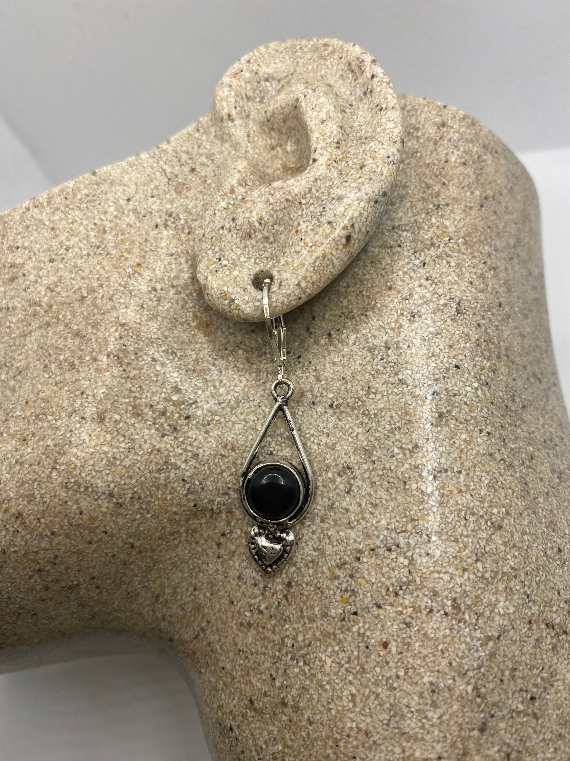 Vintage Black Earring Onyx 925 Sterling Silver Deco Dangle Chandelier