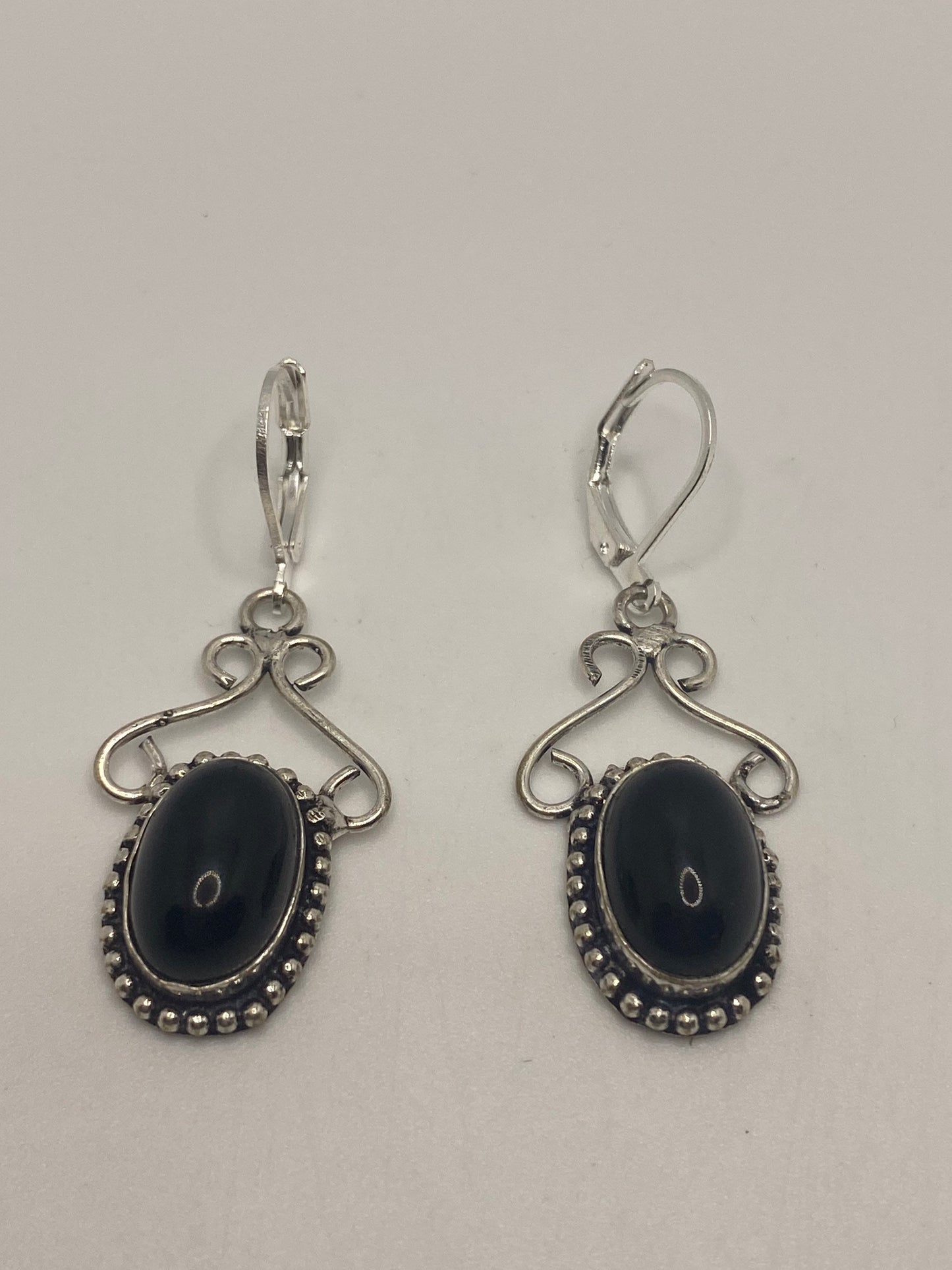 Vintage Black Earring Onyx 925 Sterling Silver Deco Dangle Chandelier