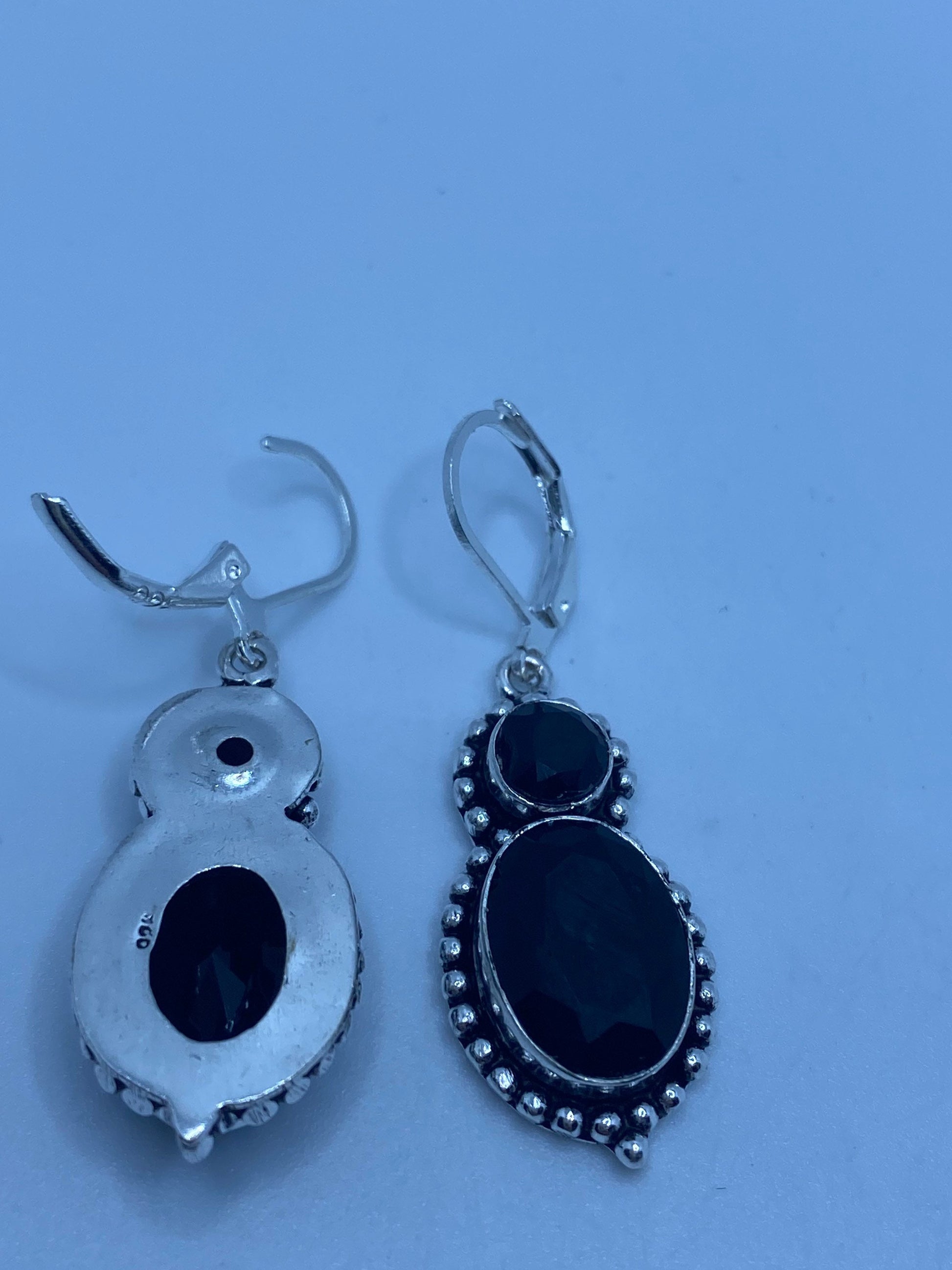 Vintage Black Earring Onyx 925 Sterling Silver Deco Dangle Chandelier