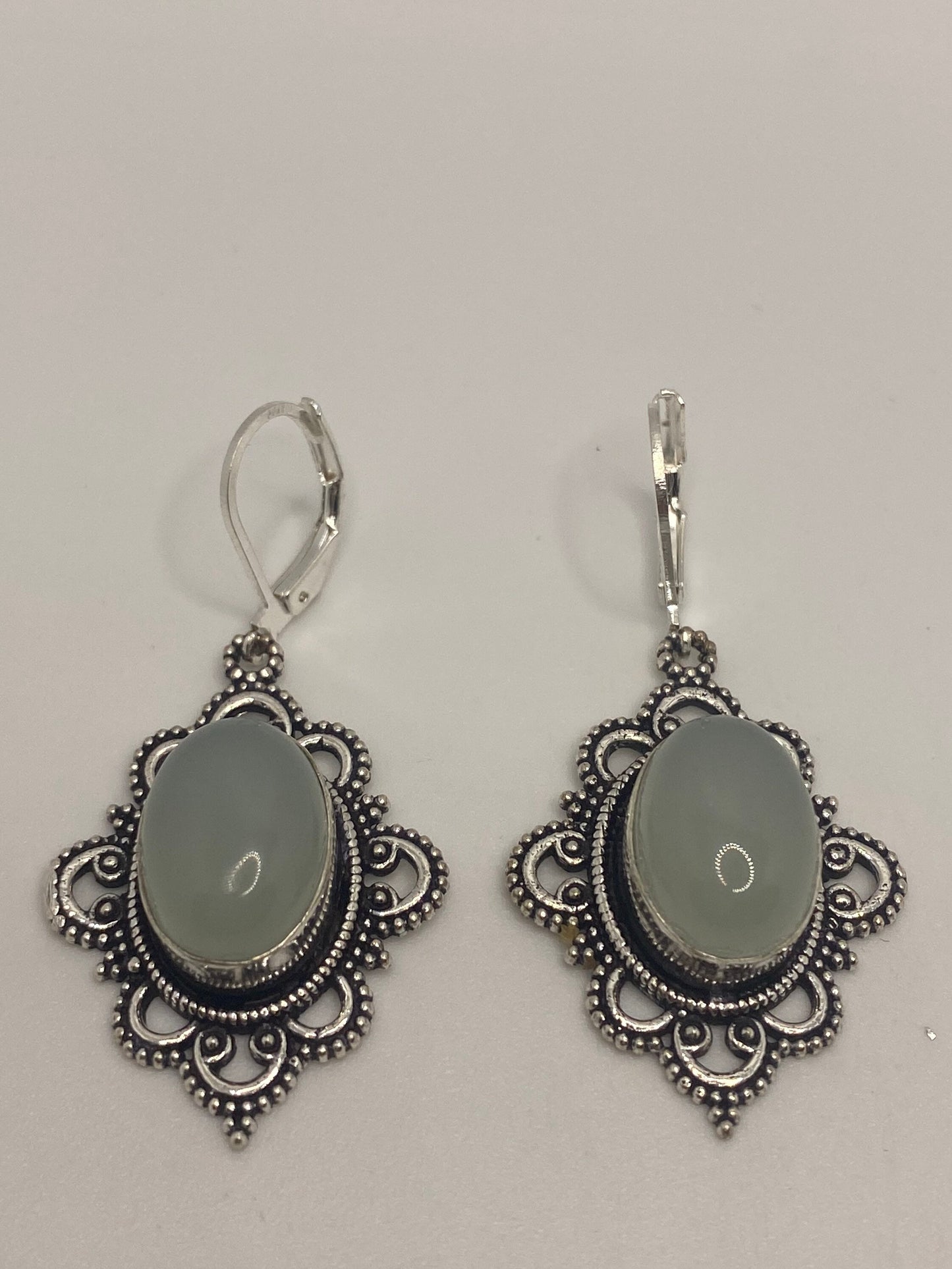 Genuine Green Jade Gemstone Silver Earrings