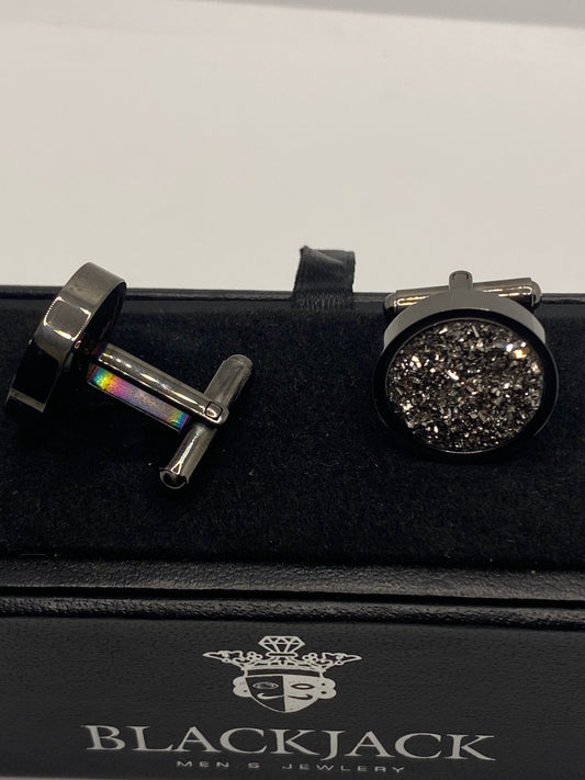 Vintage Pyrite Druzy Cuff Links in original box