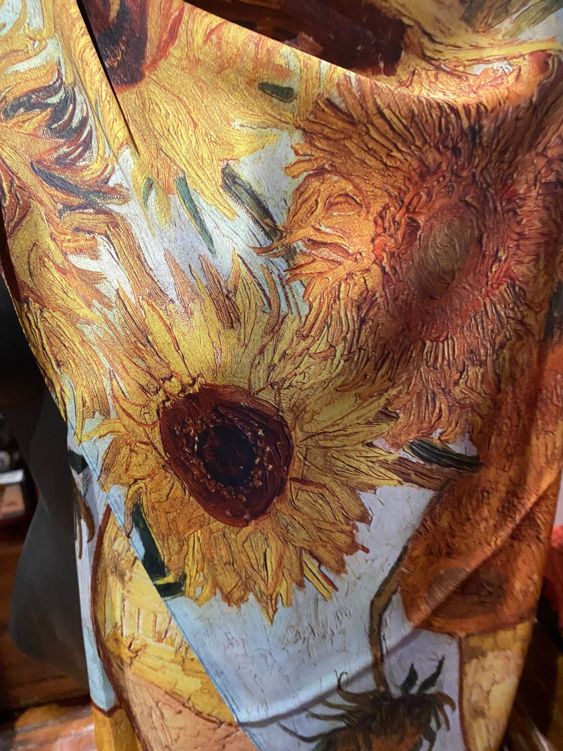 Vintage Sunflower Impressionist Silky Scarf Wrap