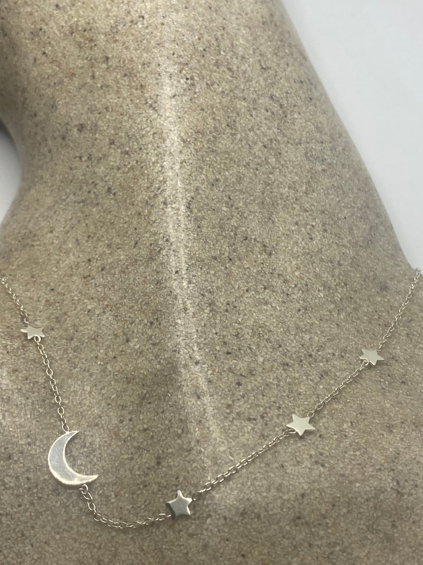 Vintage moon and star Amulet 925 Sterling Silver Choker Pendant