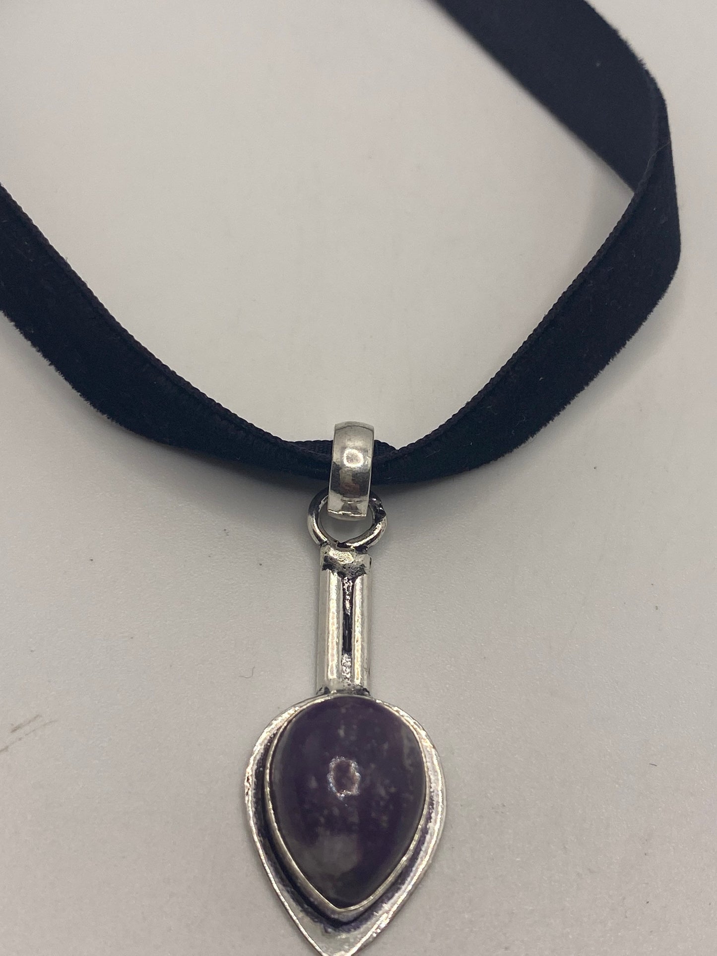 Cabochon Cut Droplet Deep Purple Genuine Soujelite Necklace