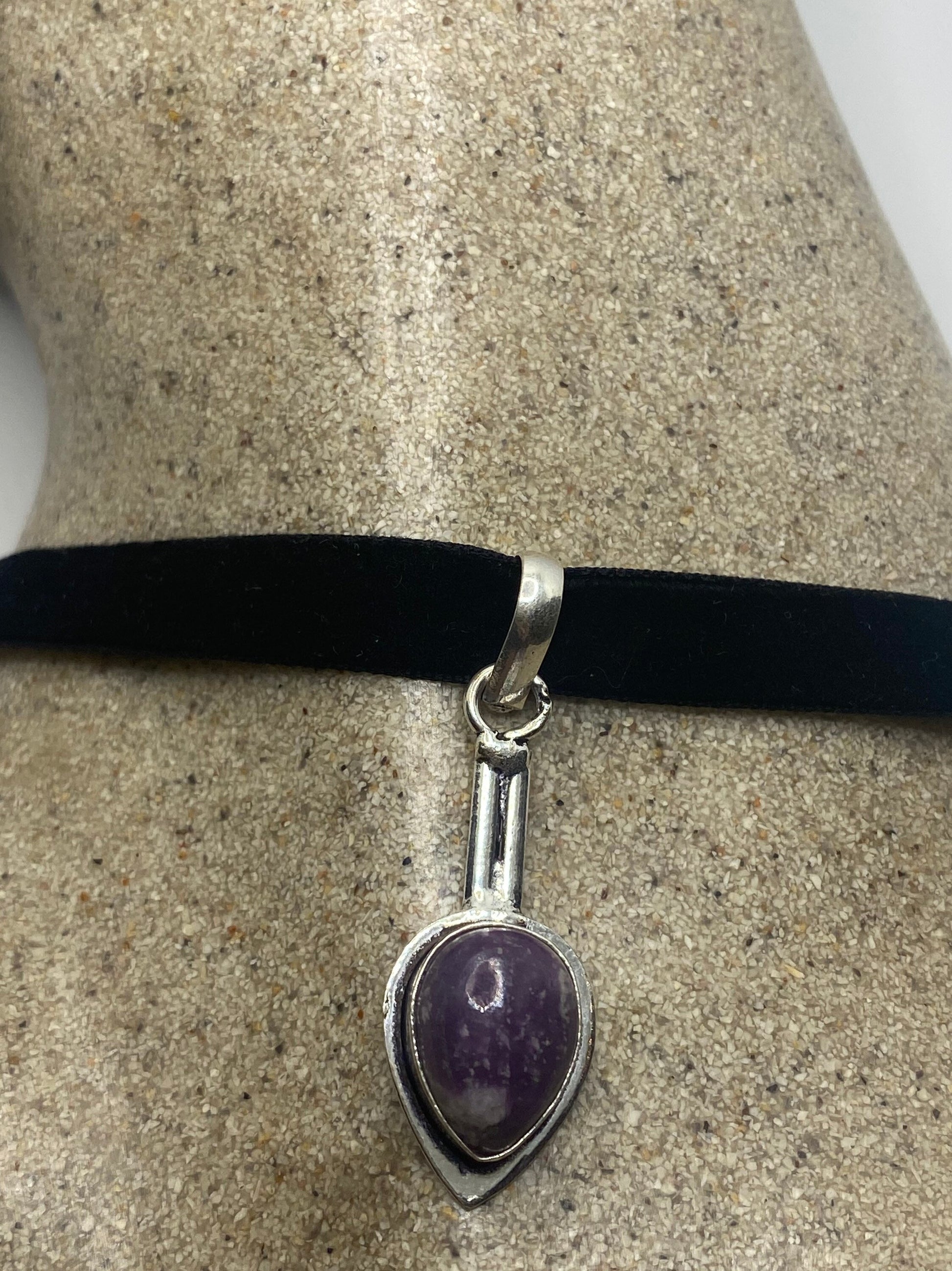 Cabochon Cut Droplet Deep Purple Genuine Soujelite Necklace