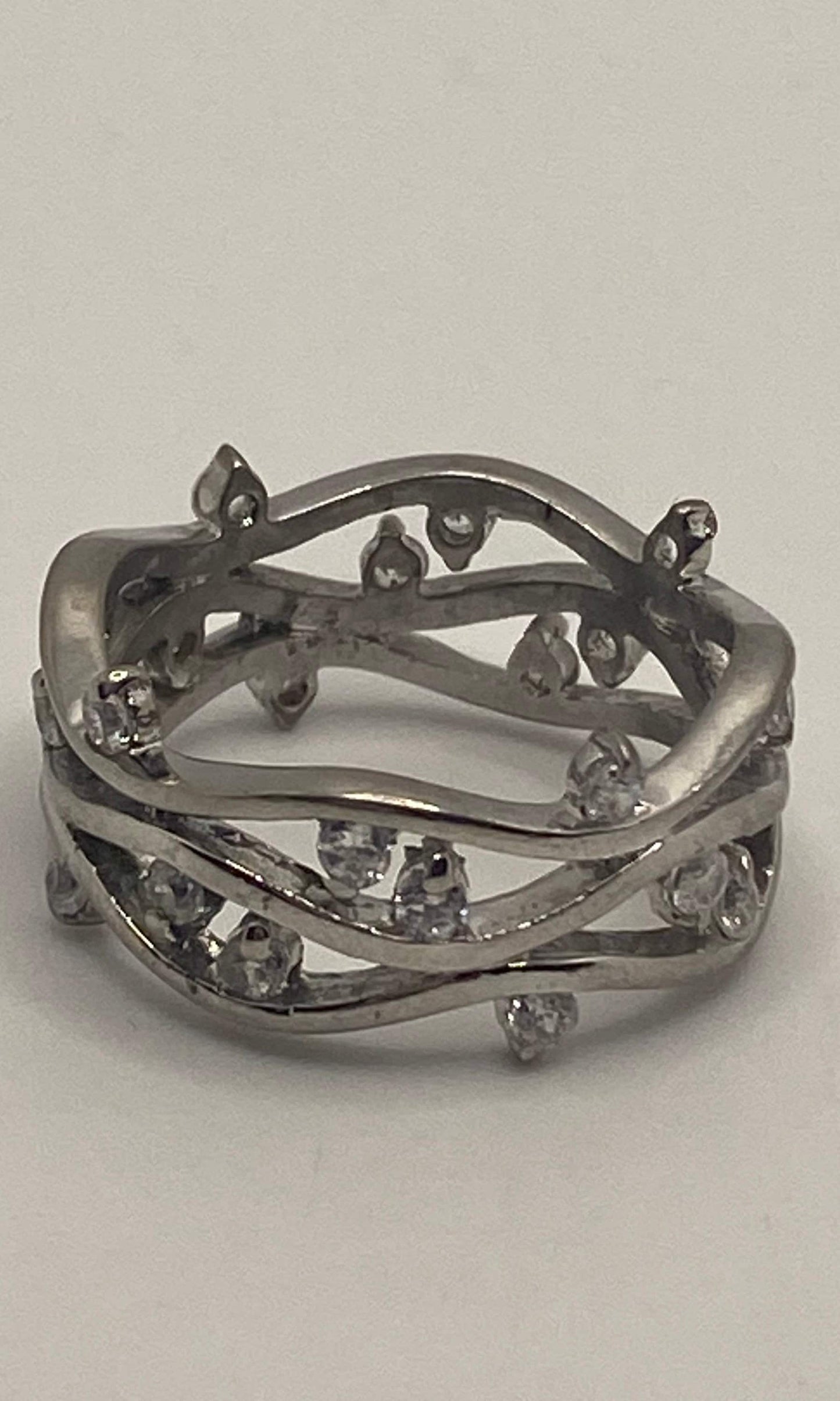 Vintage Crown of Thorns Band Cubic Zirconia Crystal Gothic Sterling Silver ring