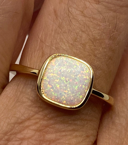 Vintage Opal Golden 925 Sterling Silver Inlay Ring