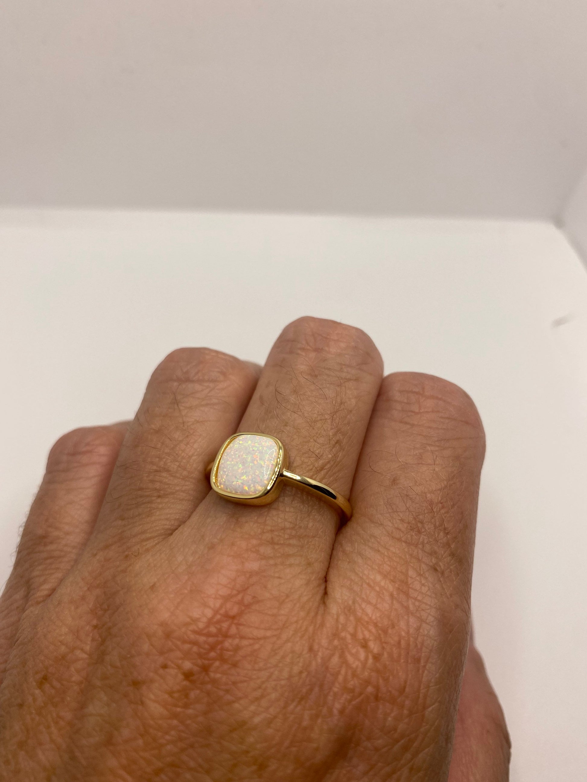 Vintage Opal Golden 925 Sterling Silver Inlay Ring