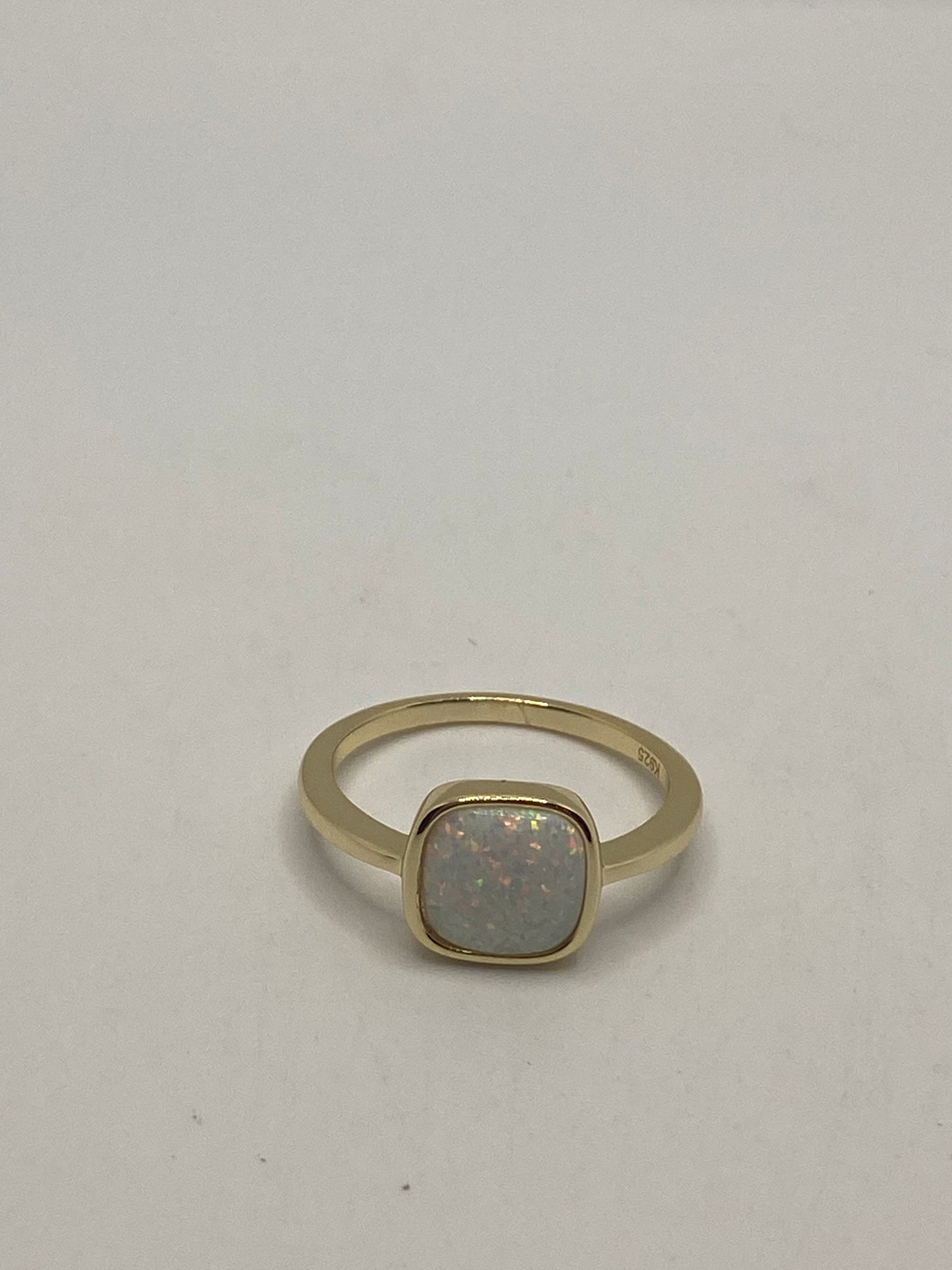 Vintage Opal Golden 925 Sterling Silver Inlay Ring