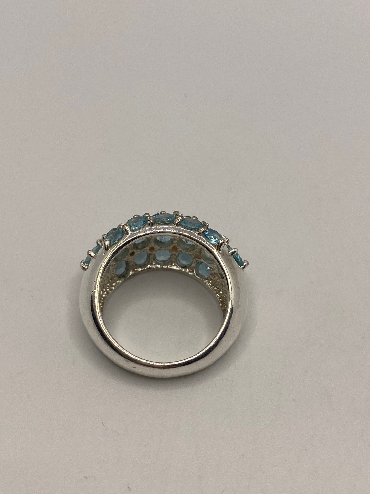 Vintage genuine blue topaz white sapphire 925 sterling silver Ring