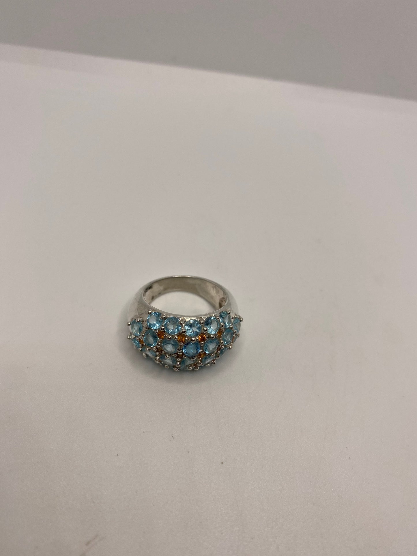 Vintage genuine blue topaz white sapphire 925 sterling silver Ring