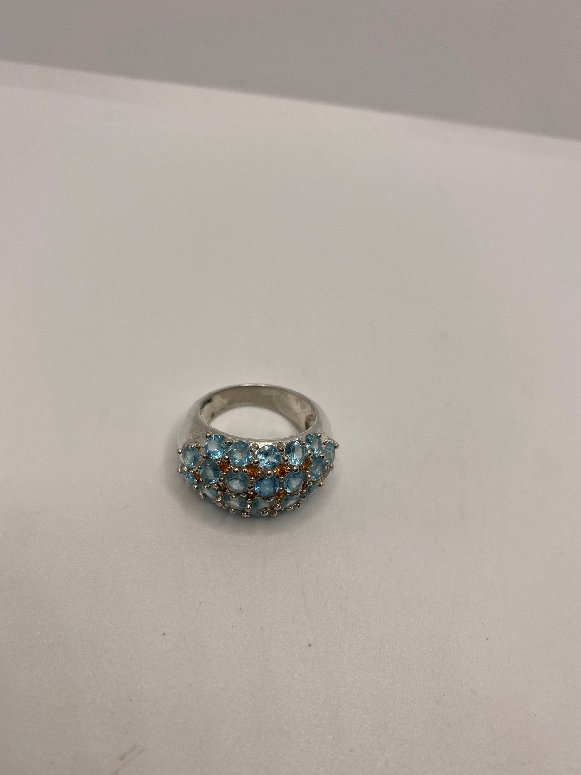 Vintage genuine blue topaz white sapphire 925 sterling silver Ring