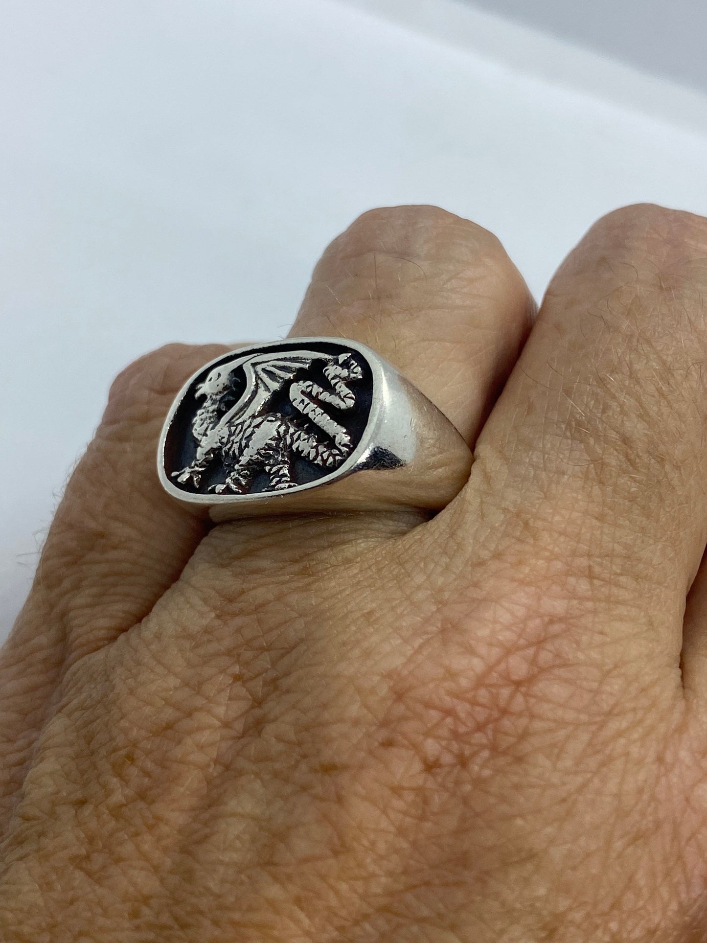 Vintage Griffon Sterling Silver Mens Ring Size 7
