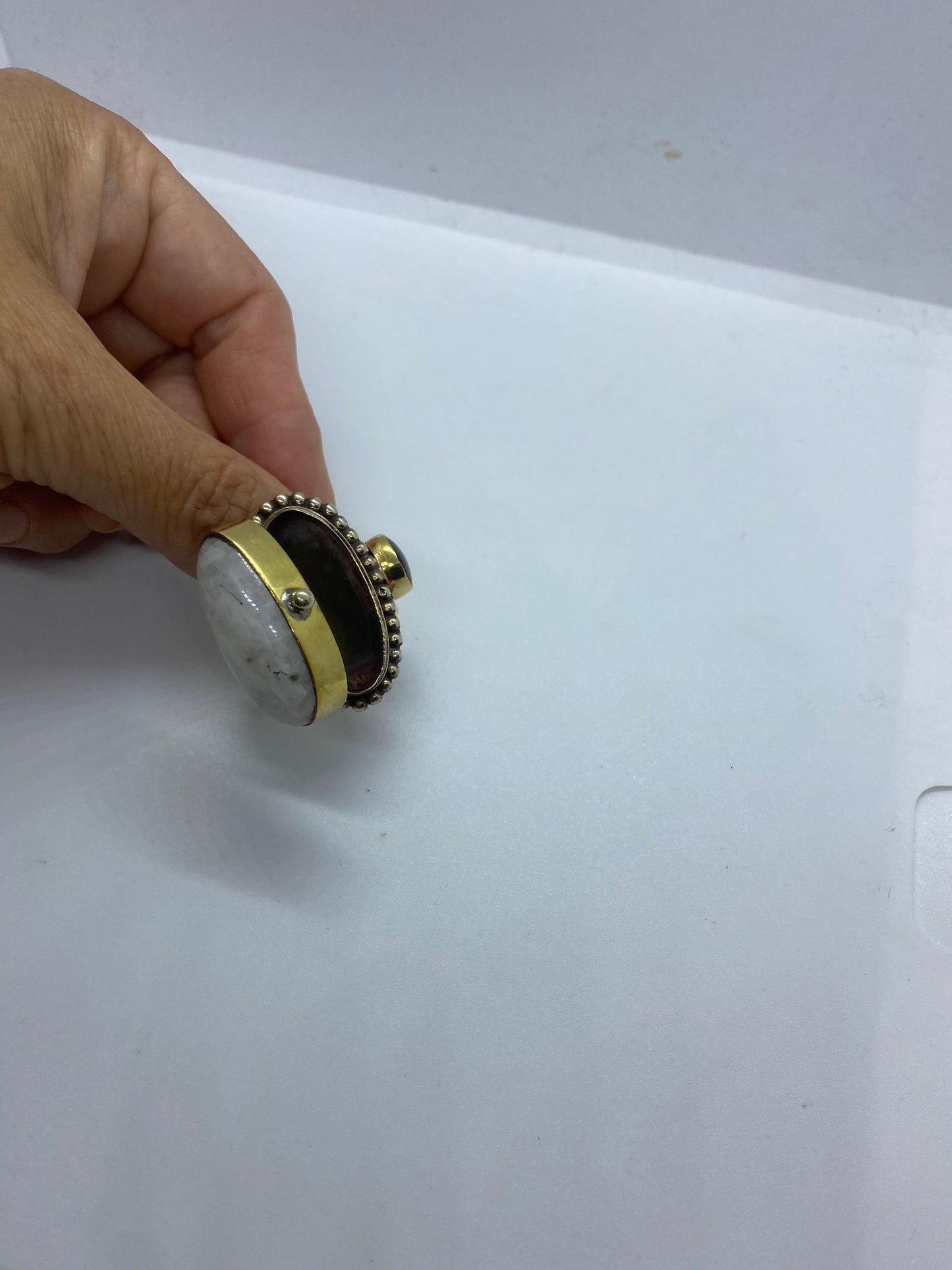 Large Stone Brass Knuckle poison pillbox Adjustable Ring