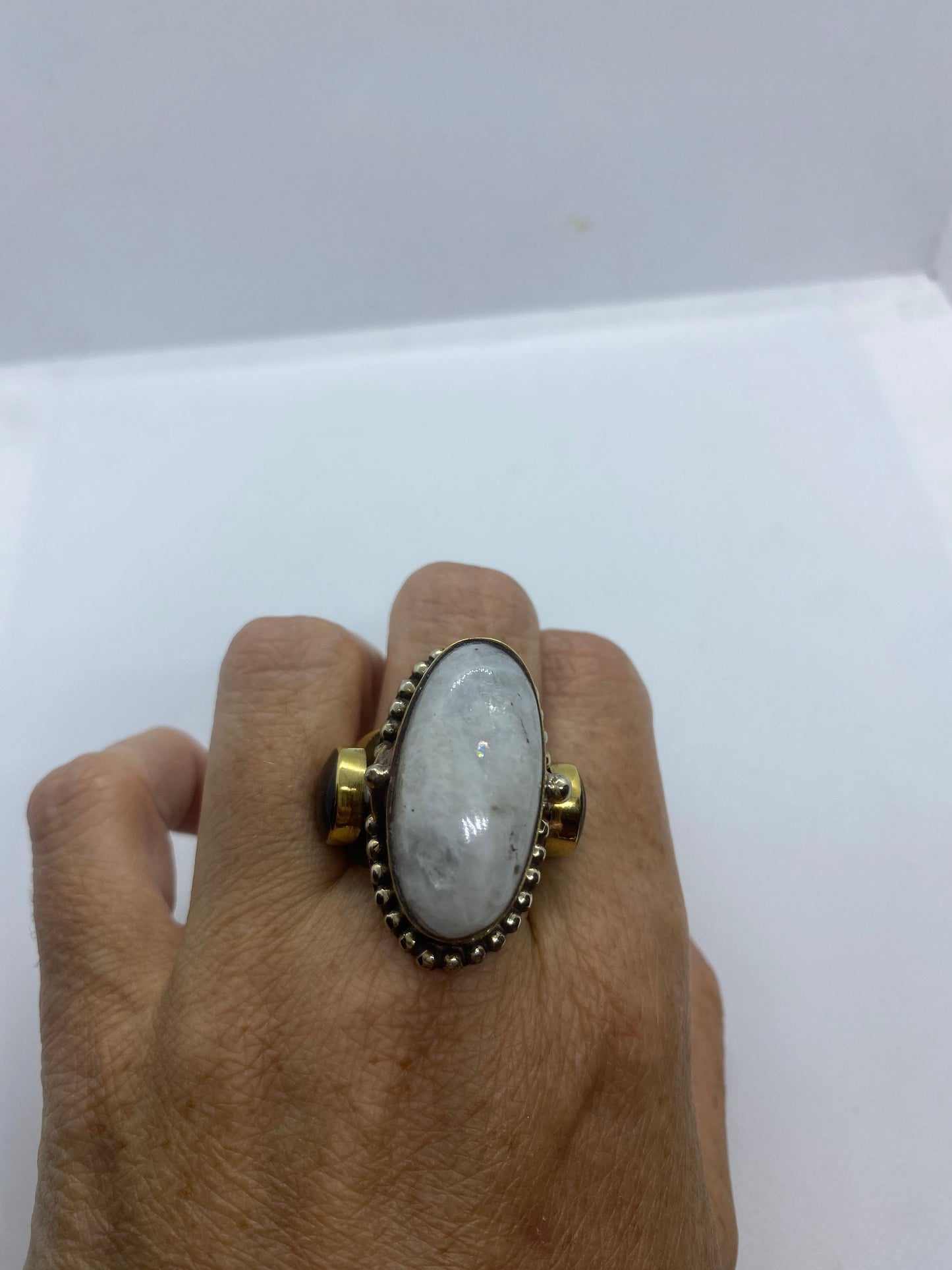 Large Stone Brass Knuckle poison pillbox Adjustable Ring