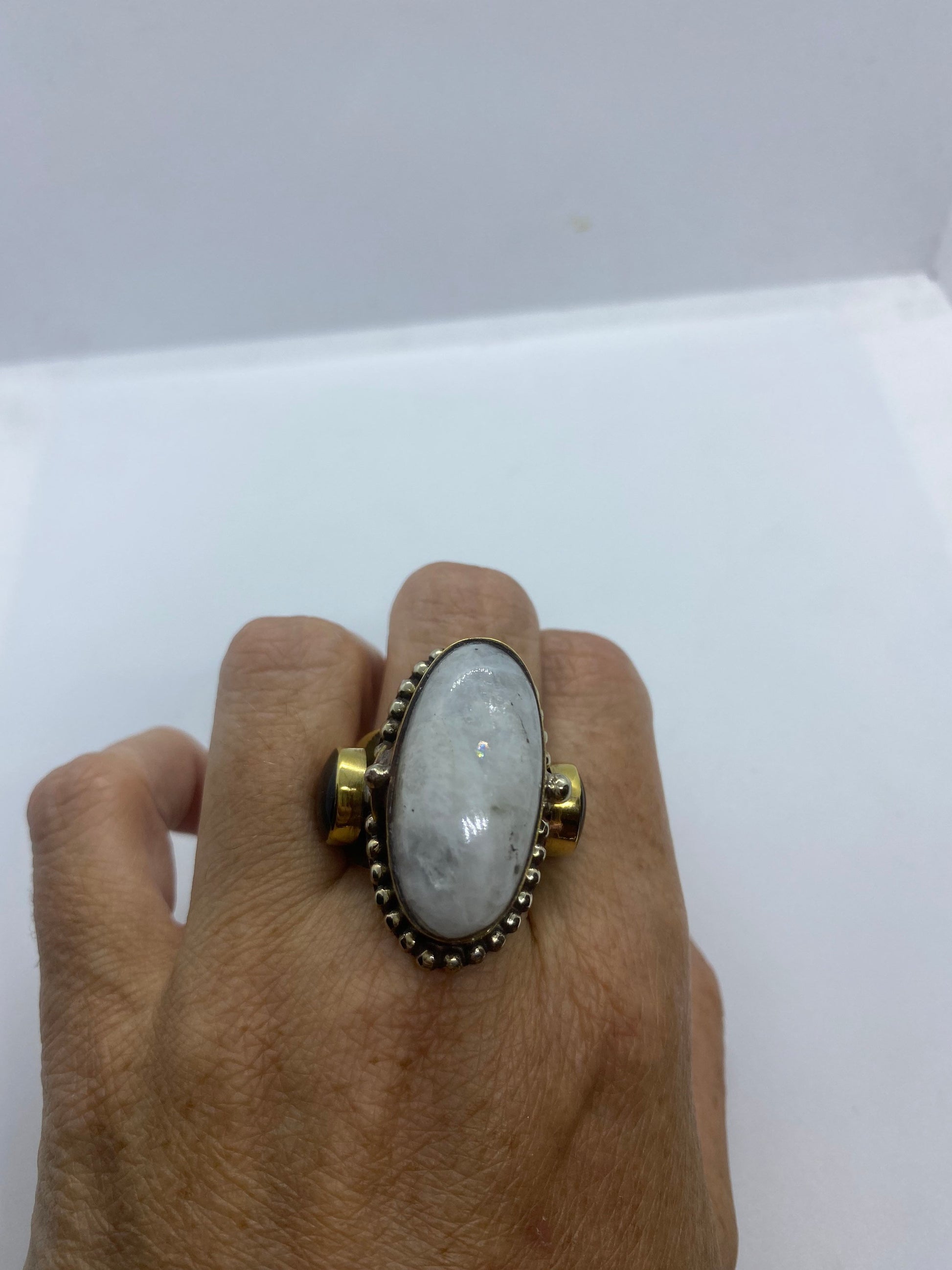 Large Stone Brass Knuckle poison pillbox Adjustable Ring