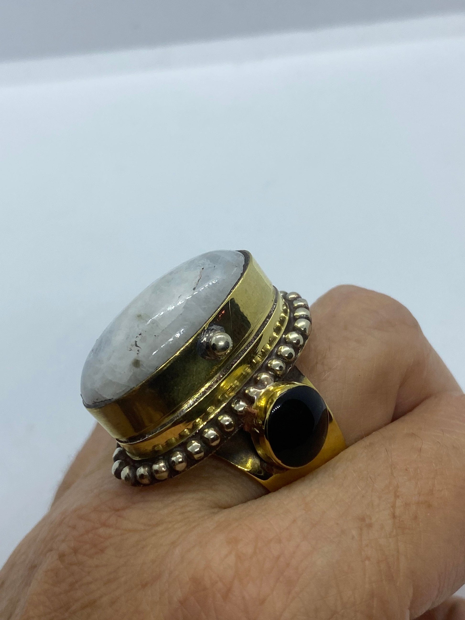 Large Stone Brass Knuckle poison pillbox Adjustable Ring