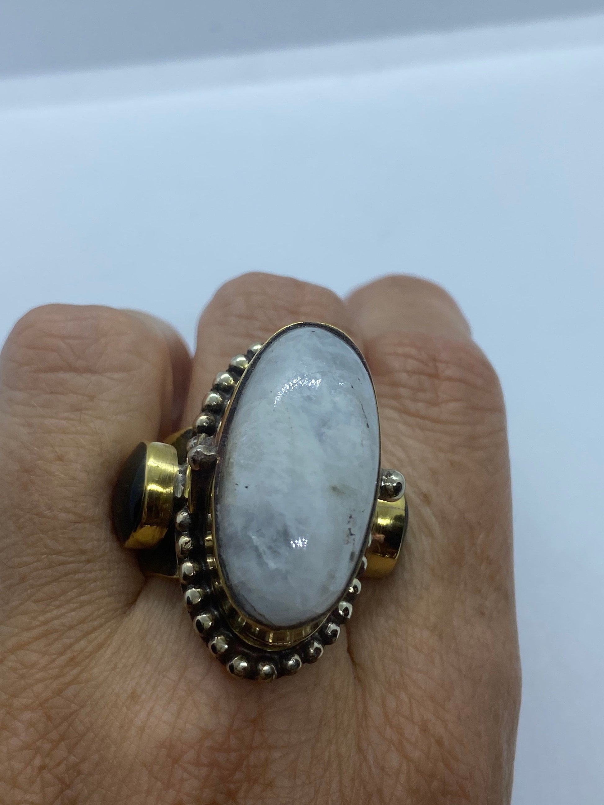 Large Stone Brass Knuckle poison pillbox Adjustable Ring