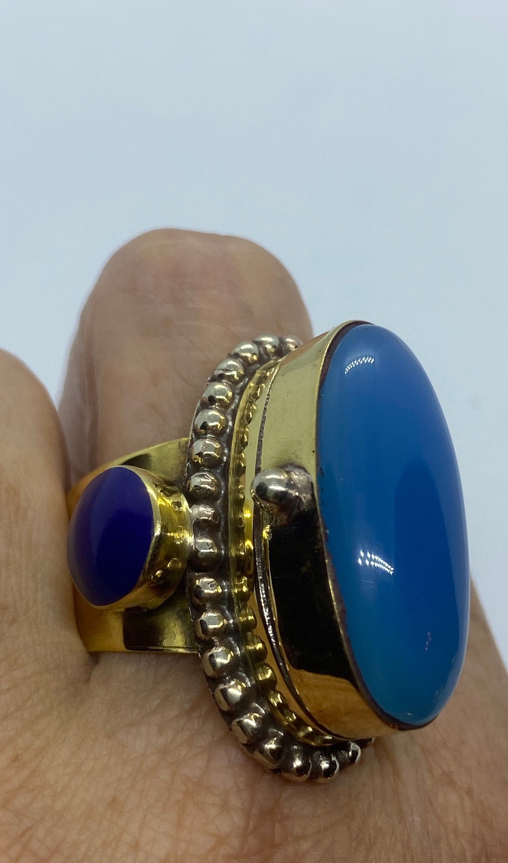 Large Stone Brass Knuckle poison pillbox Adjustable Ring