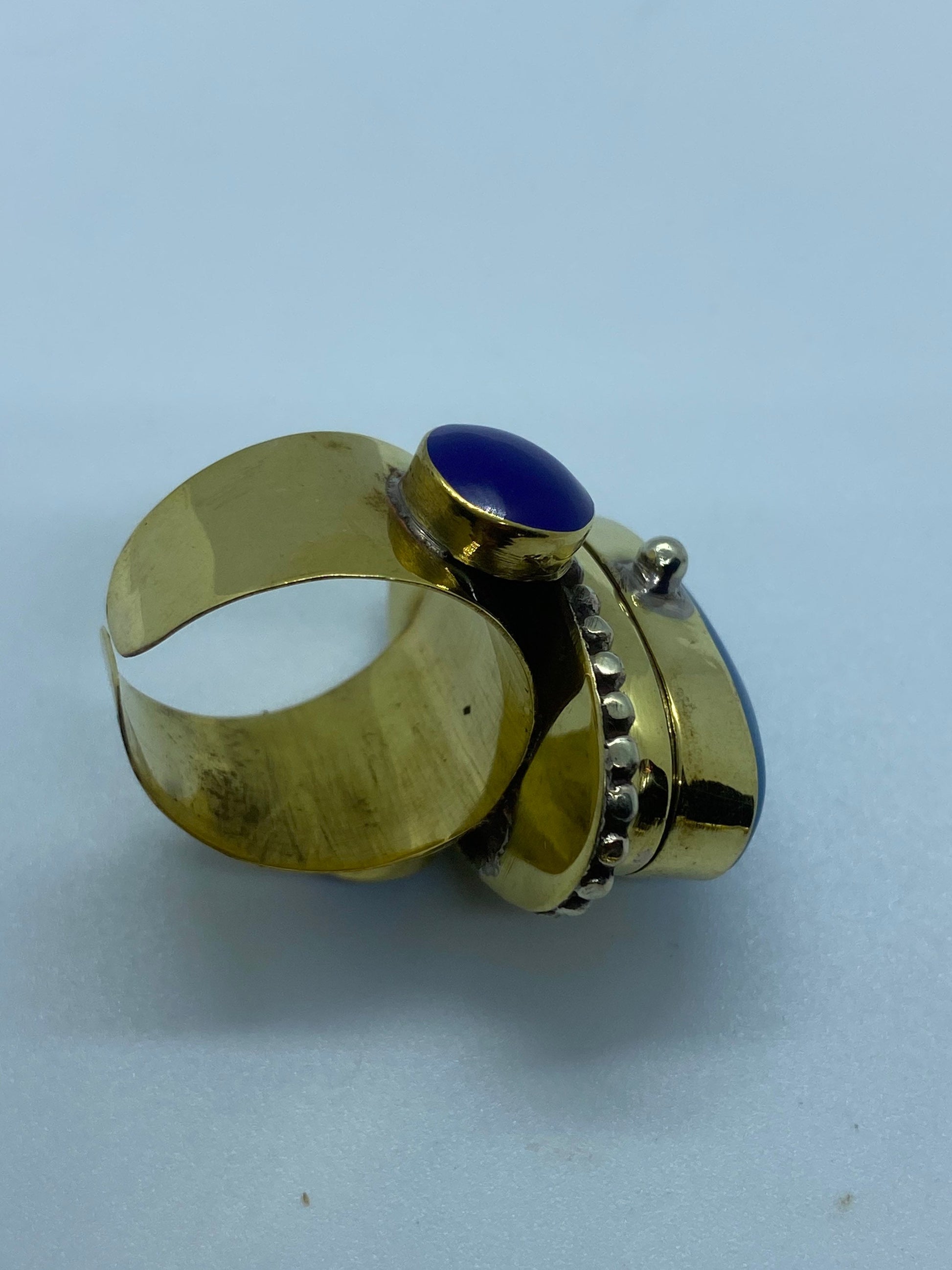 Large Stone Brass Knuckle poison pillbox Adjustable Ring
