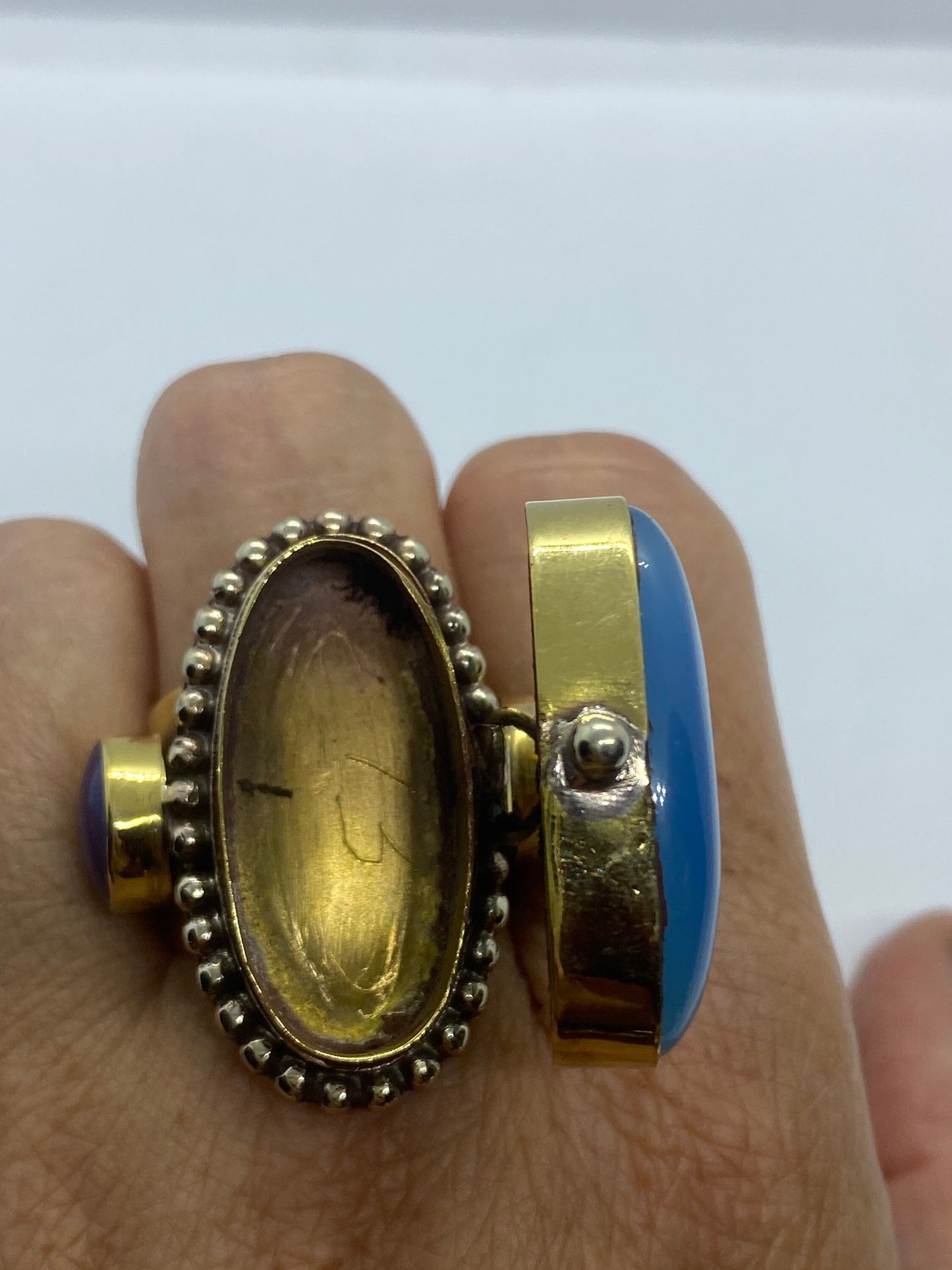 Large Stone Brass Knuckle poison pillbox Adjustable Ring