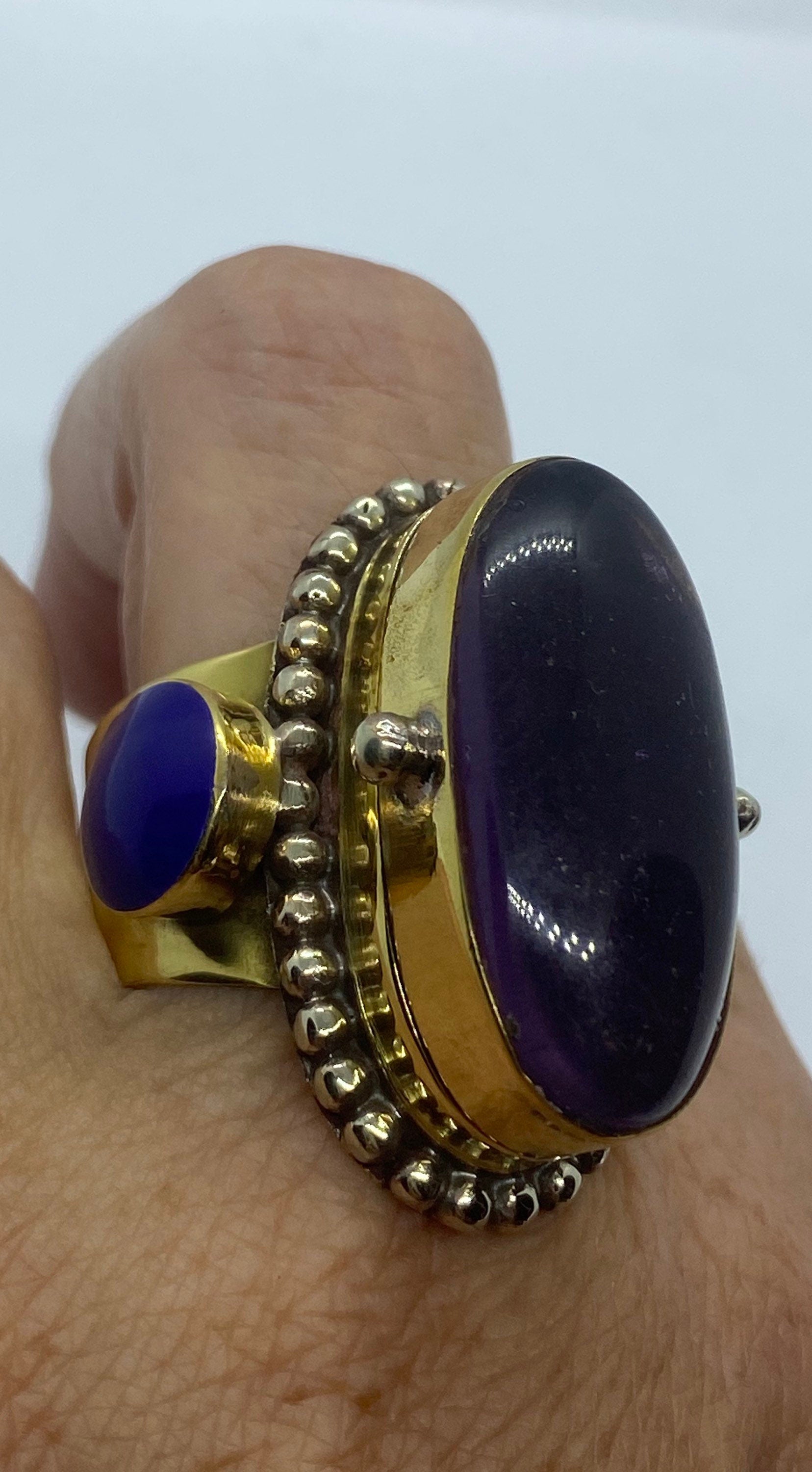 Large Stone Brass Knuckle poison pillbox Adjustable Ring