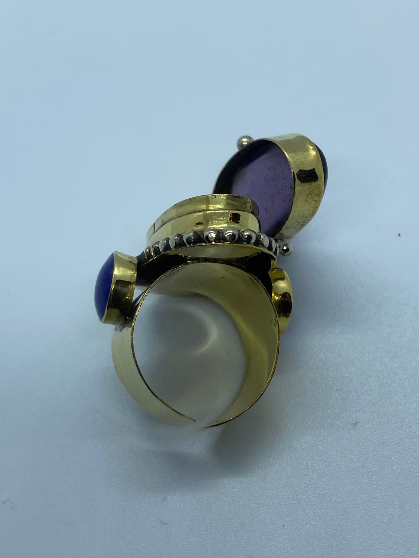 Large Stone Brass Knuckle poison pillbox Adjustable Ring