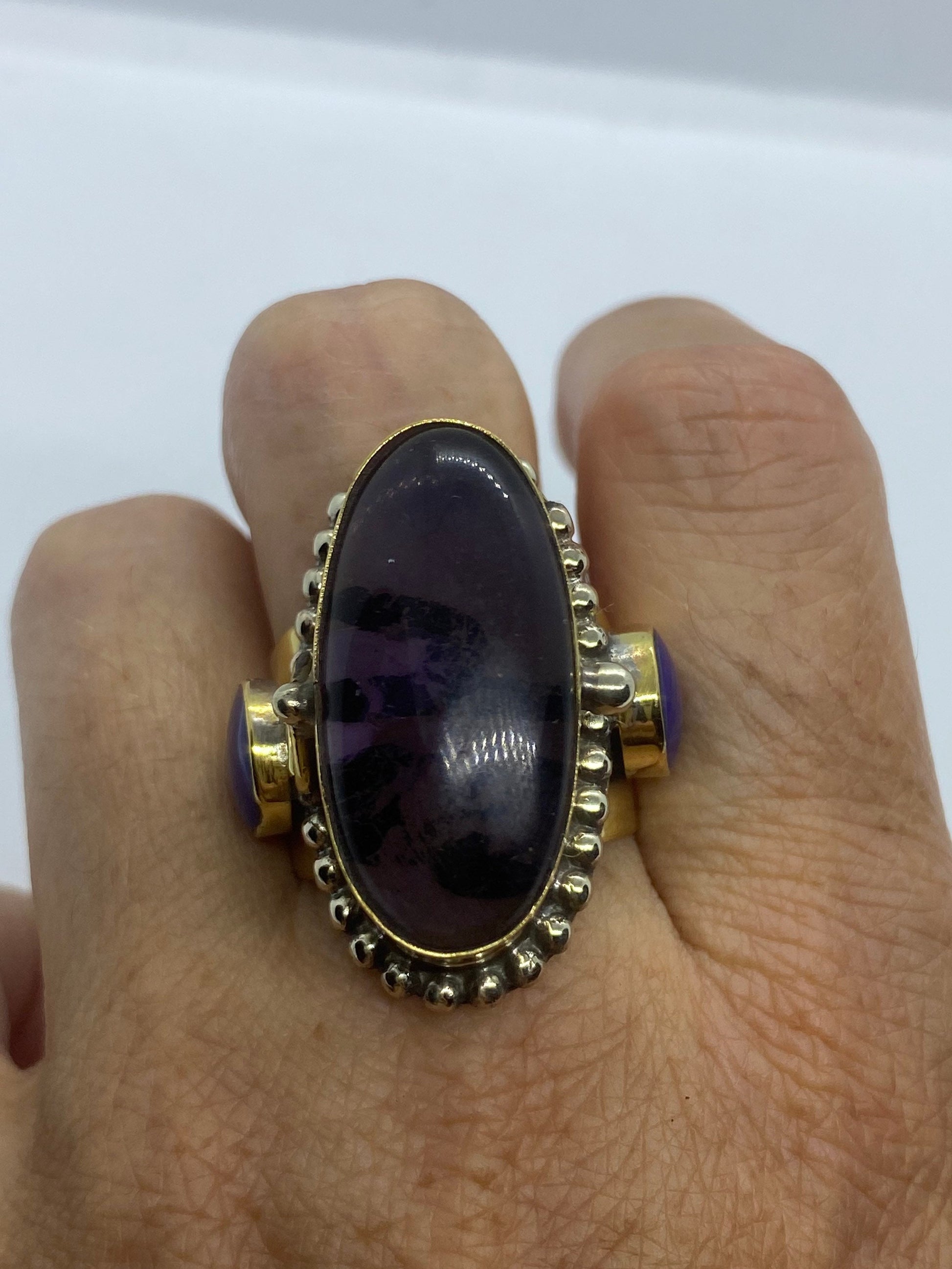 Large Stone Brass Knuckle poison pillbox Adjustable Ring