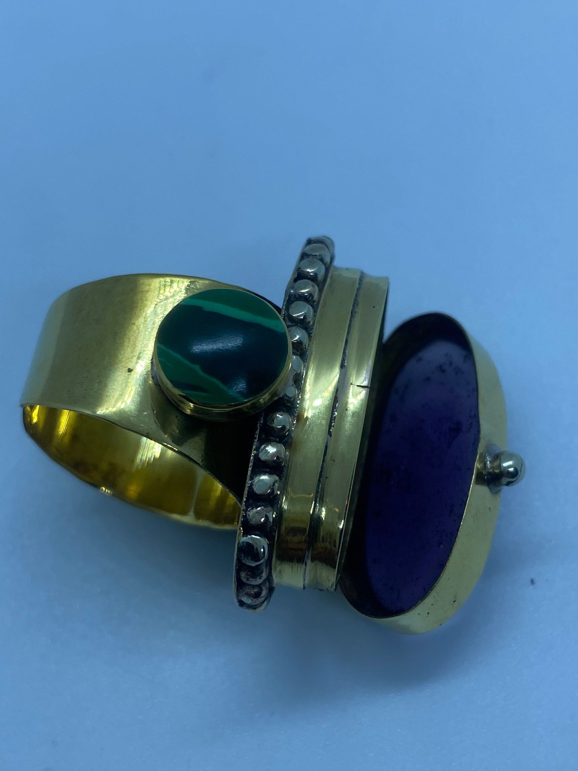 Large Stone Brass Knuckle poison pillbox Adjustable Ring