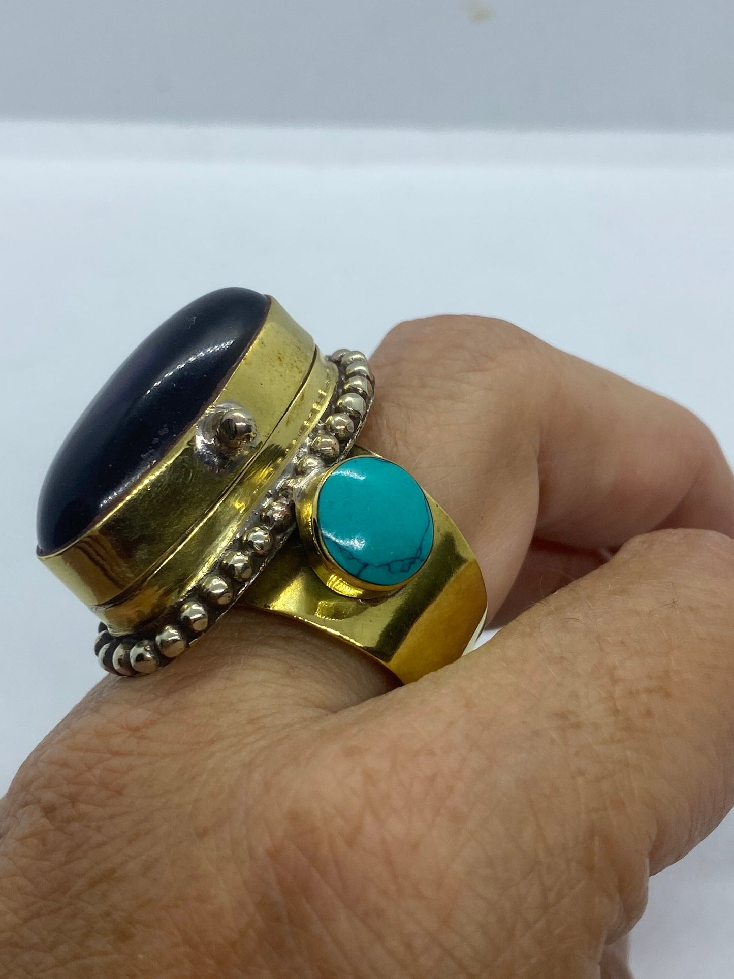 Large Stone Brass Knuckle poison pillbox Adjustable Ring