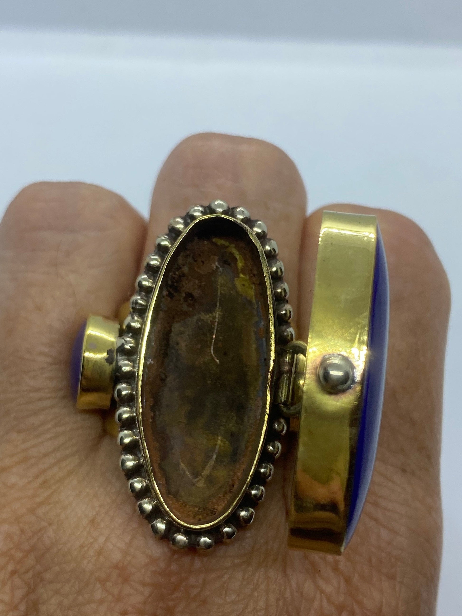 Large Stone Brass Knuckle poison pillbox Adjustable Ring