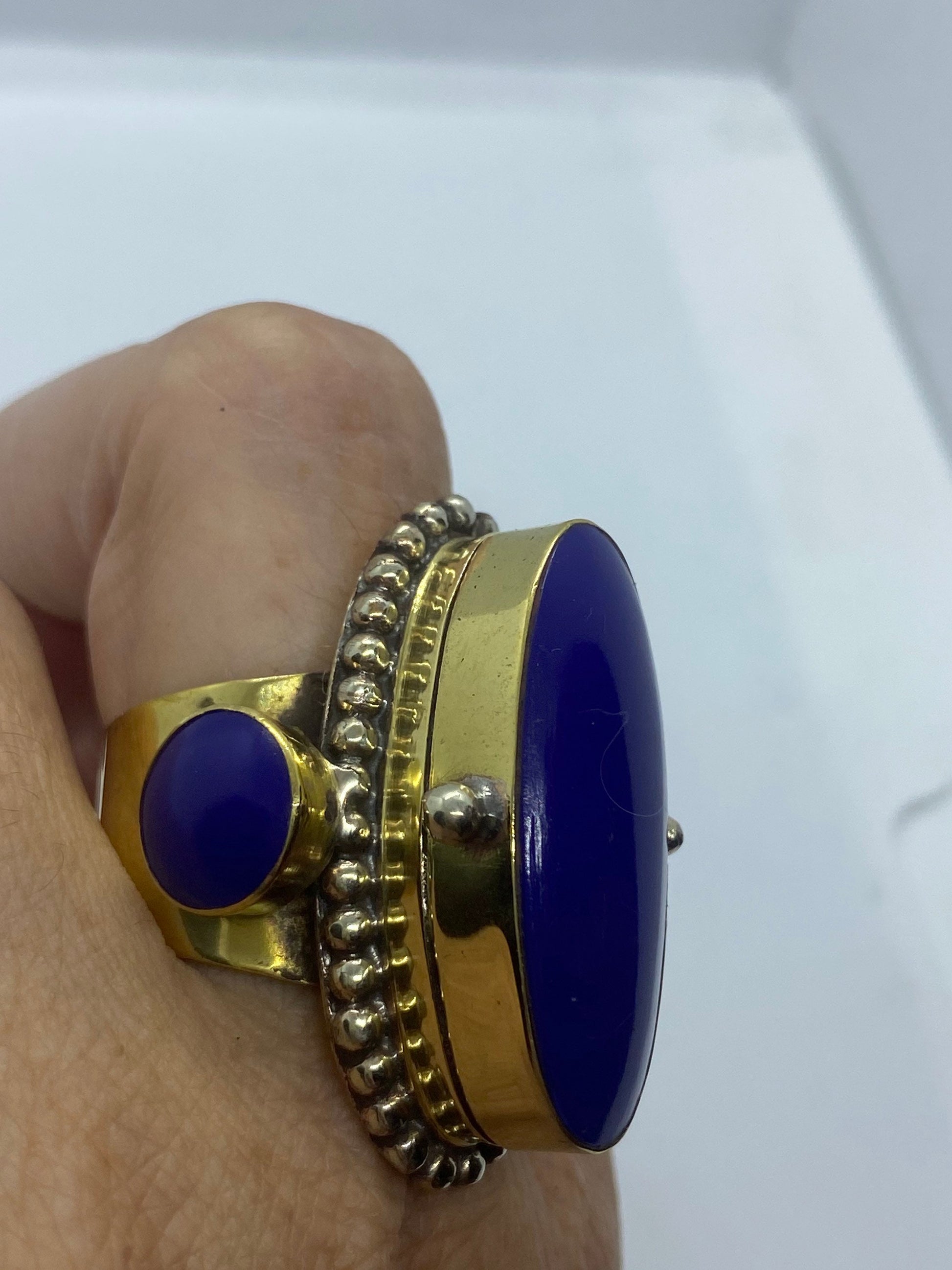 Large Stone Brass Knuckle poison pillbox Adjustable Ring