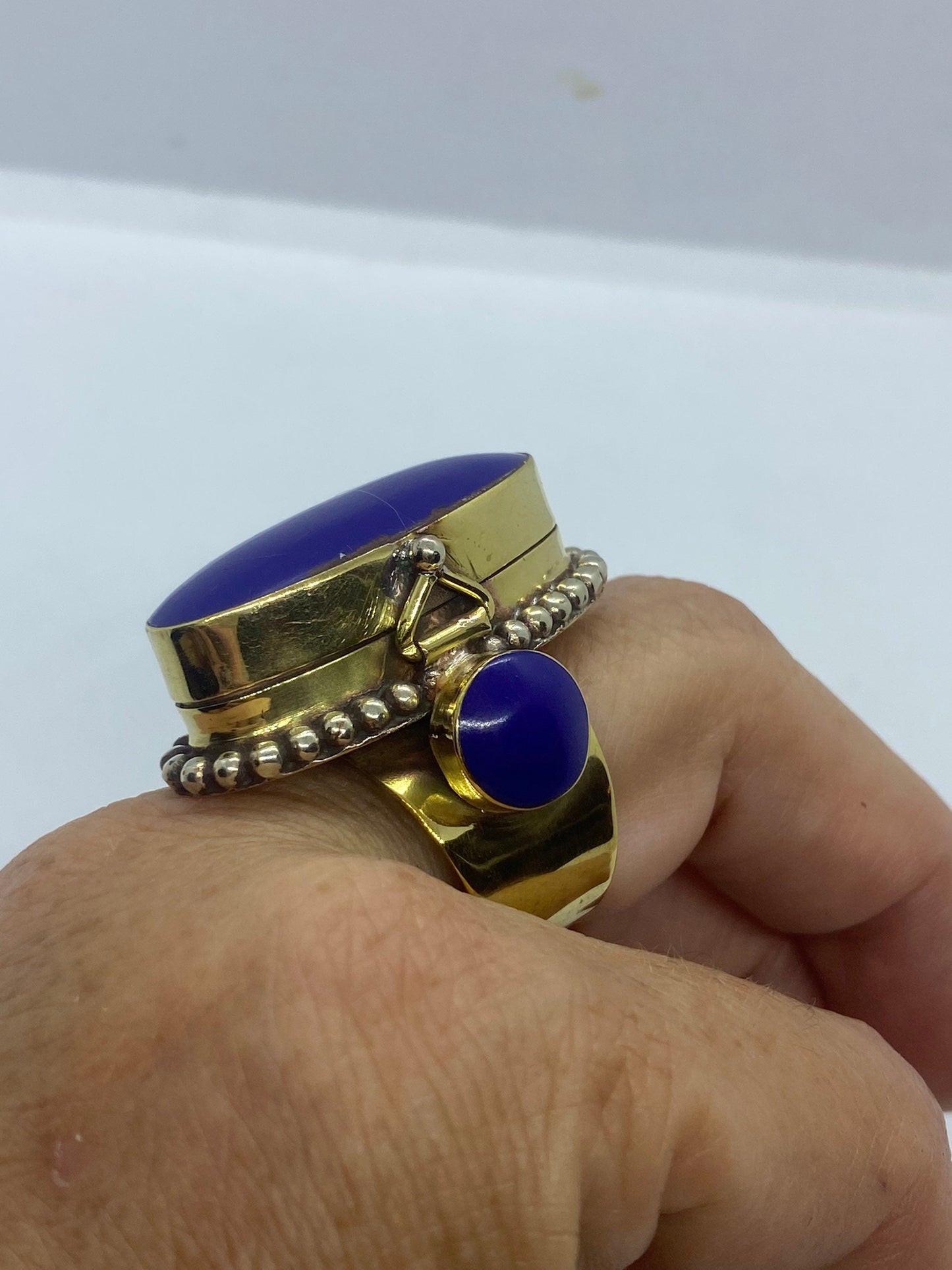 Large Stone Brass Knuckle poison pillbox Adjustable Ring