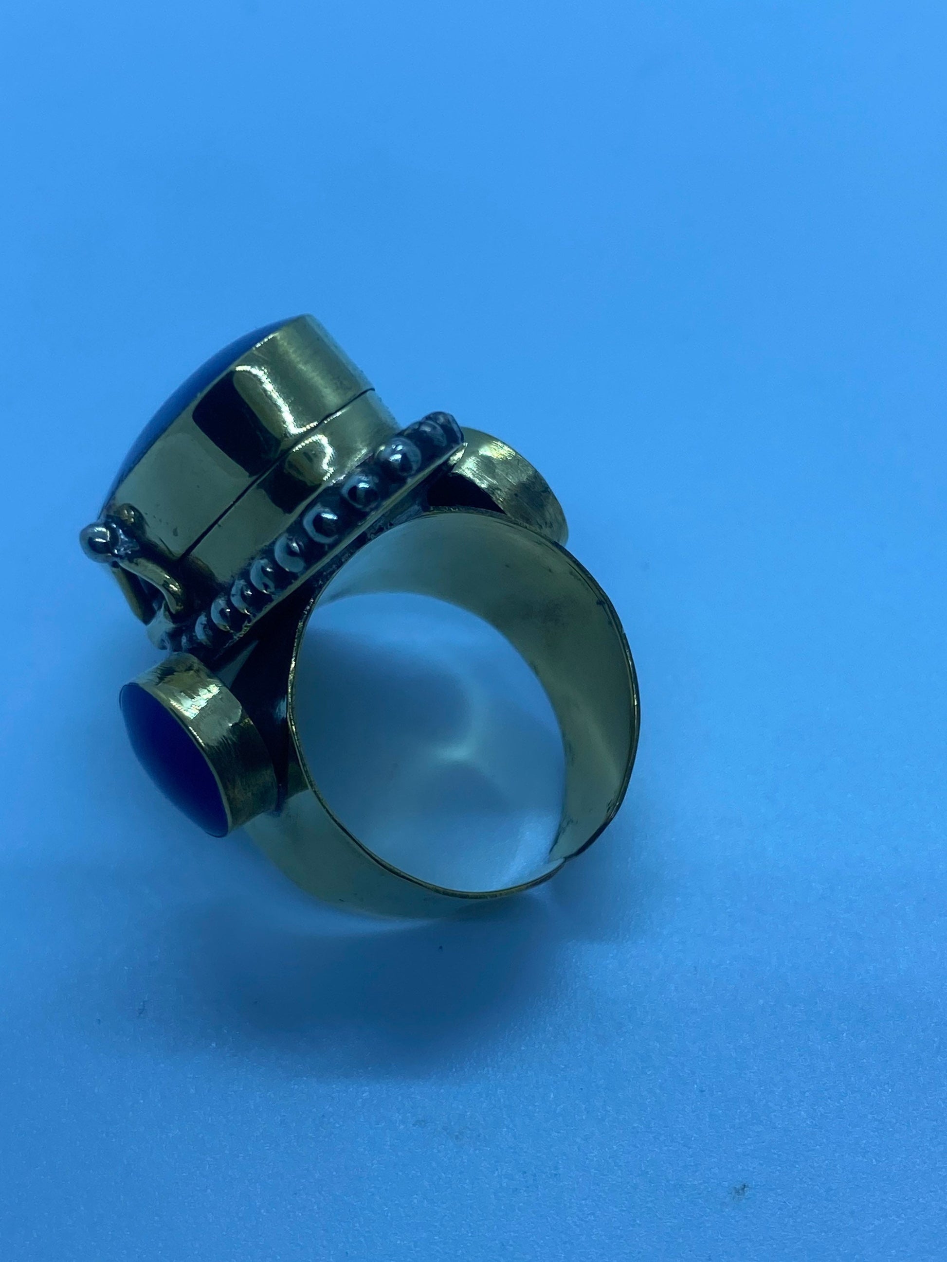 Large Stone Brass Knuckle poison pillbox Adjustable Ring