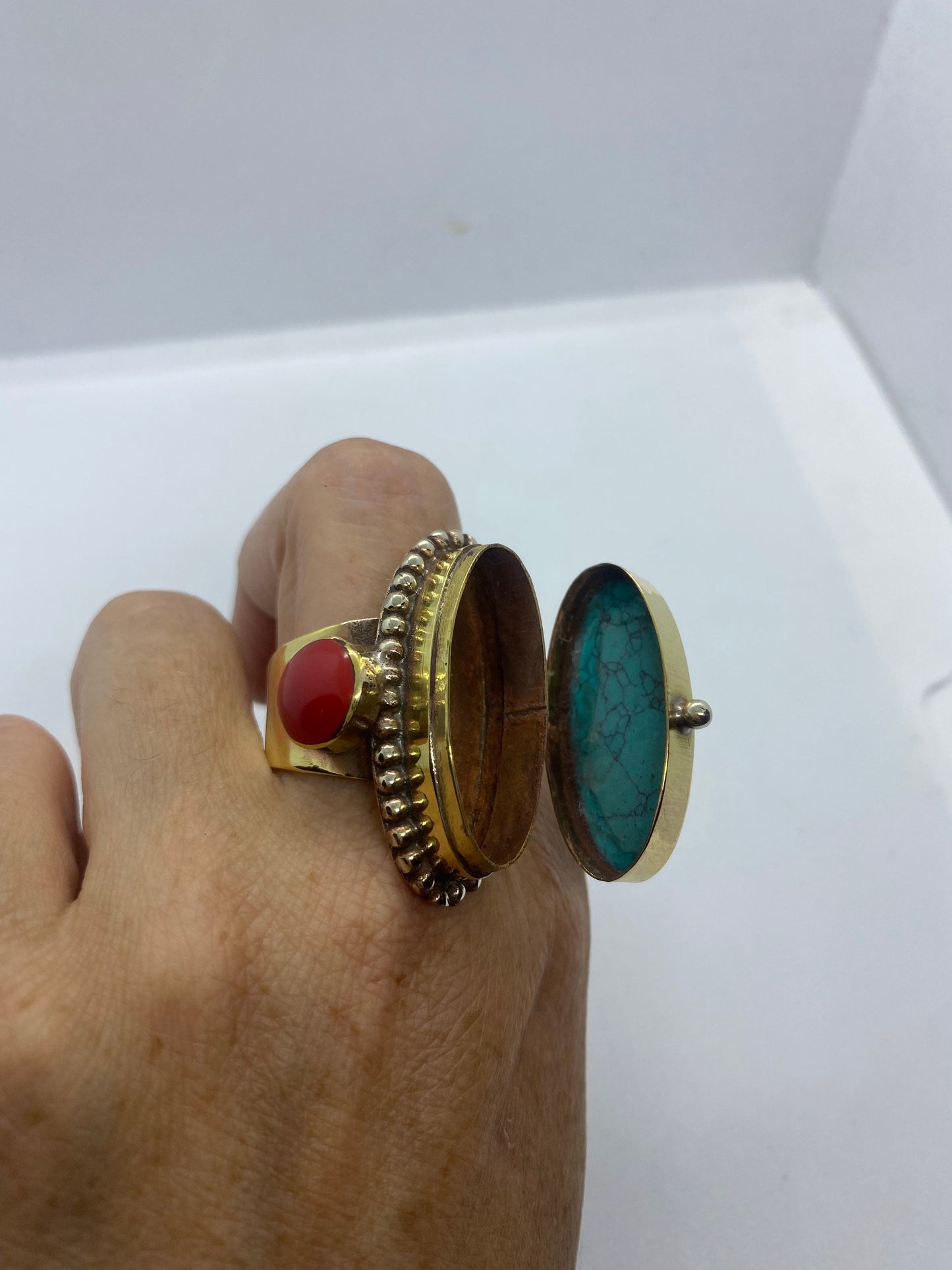 Vintage Poison Pillbox Ring Adjustable Bronze