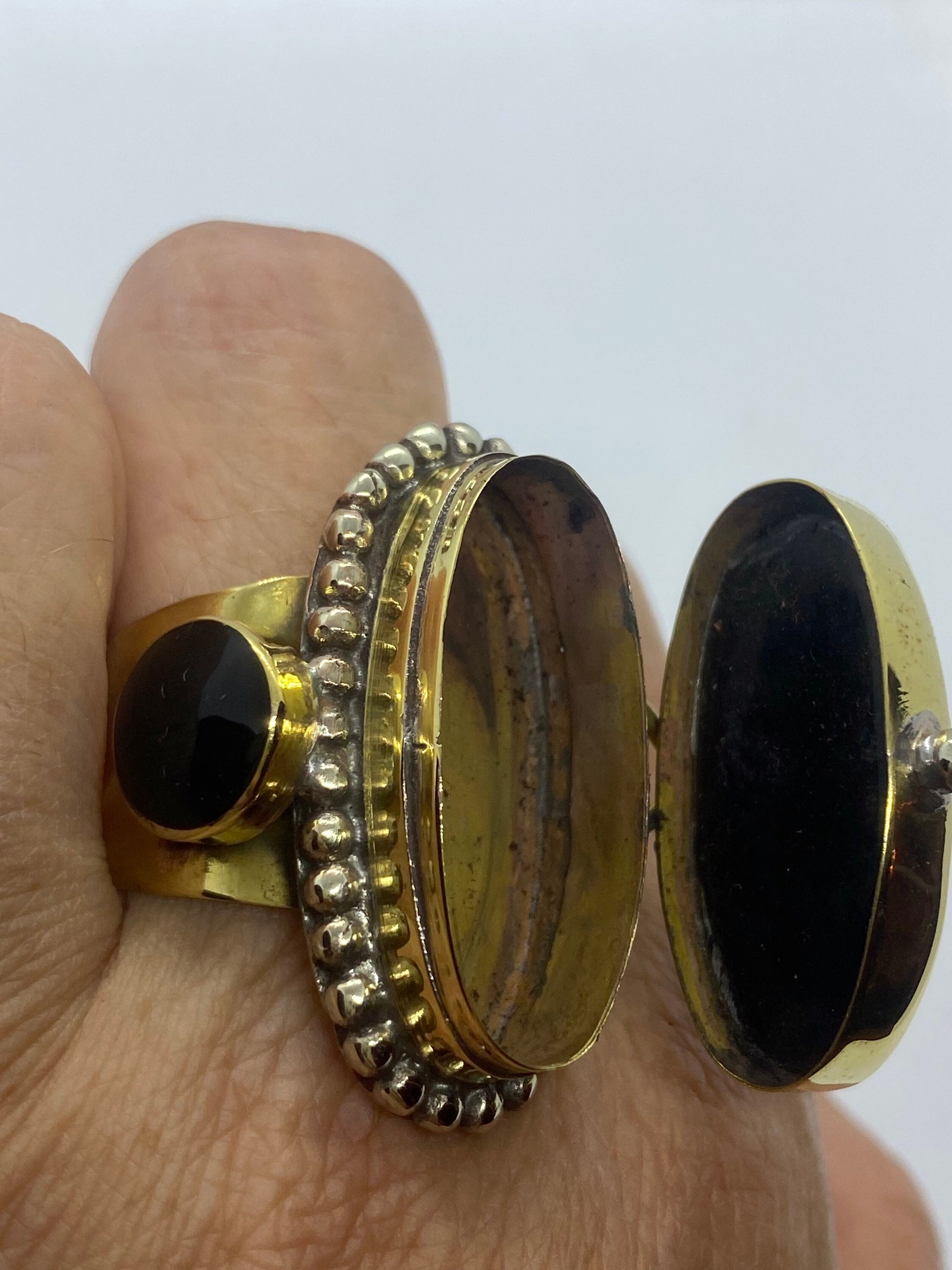 Vintage Poison Pillbox Ring Adjustable Bronze