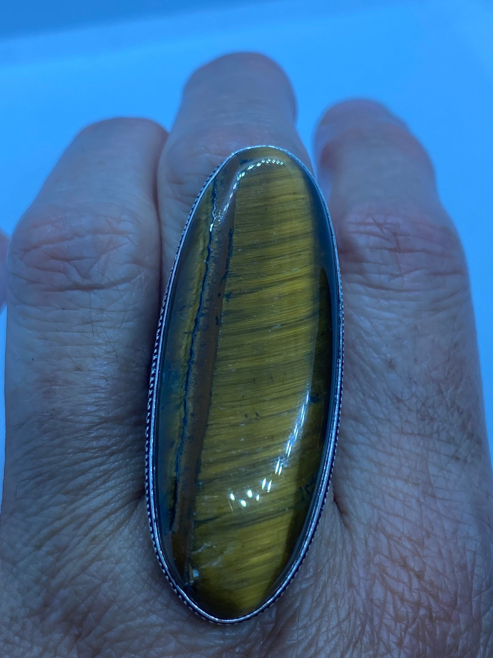 Vintage Tigers Eye Silver Cocktail Ring Size 8