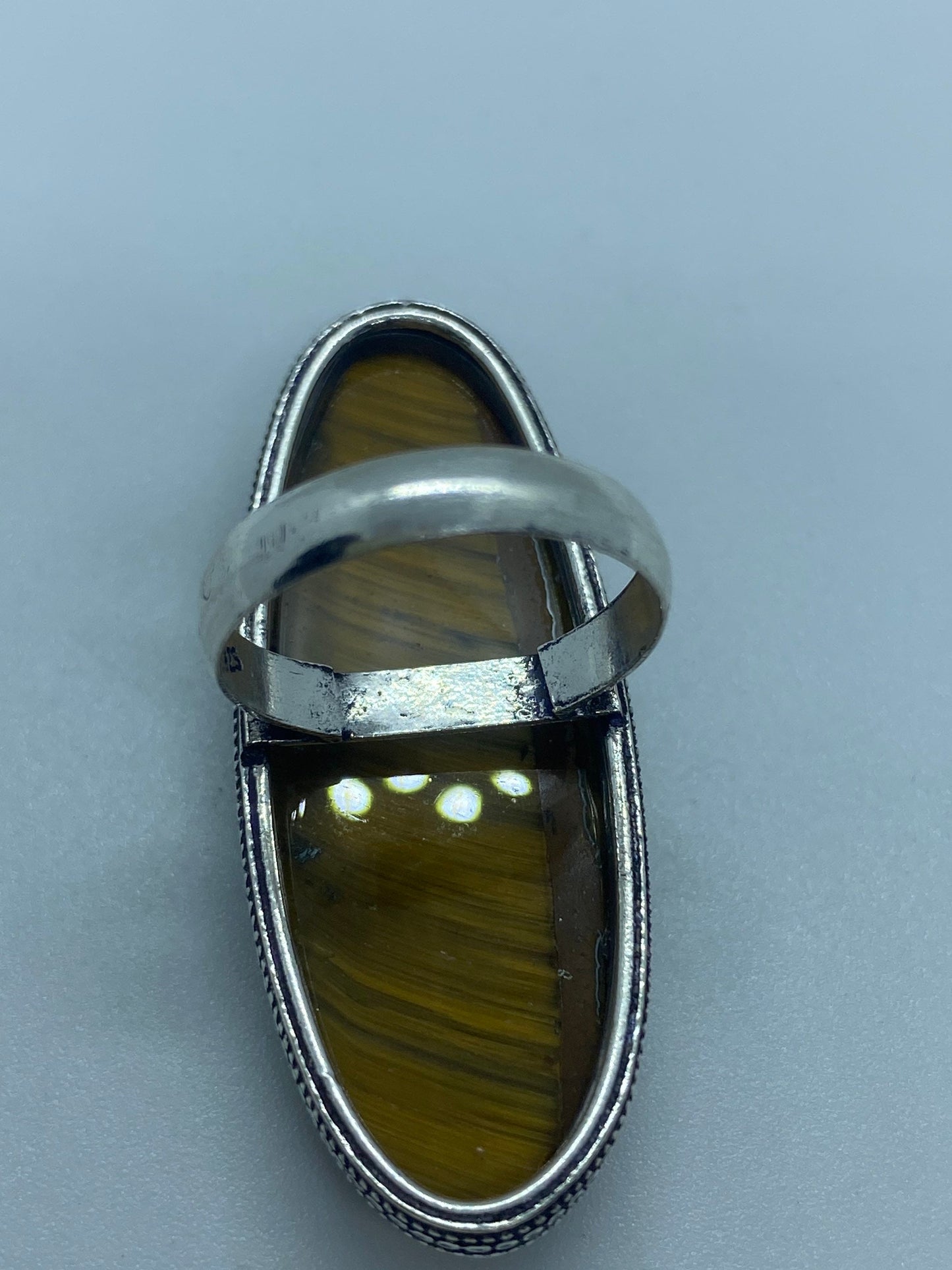 Vintage Tigers Eye Silver Cocktail Ring Size 8