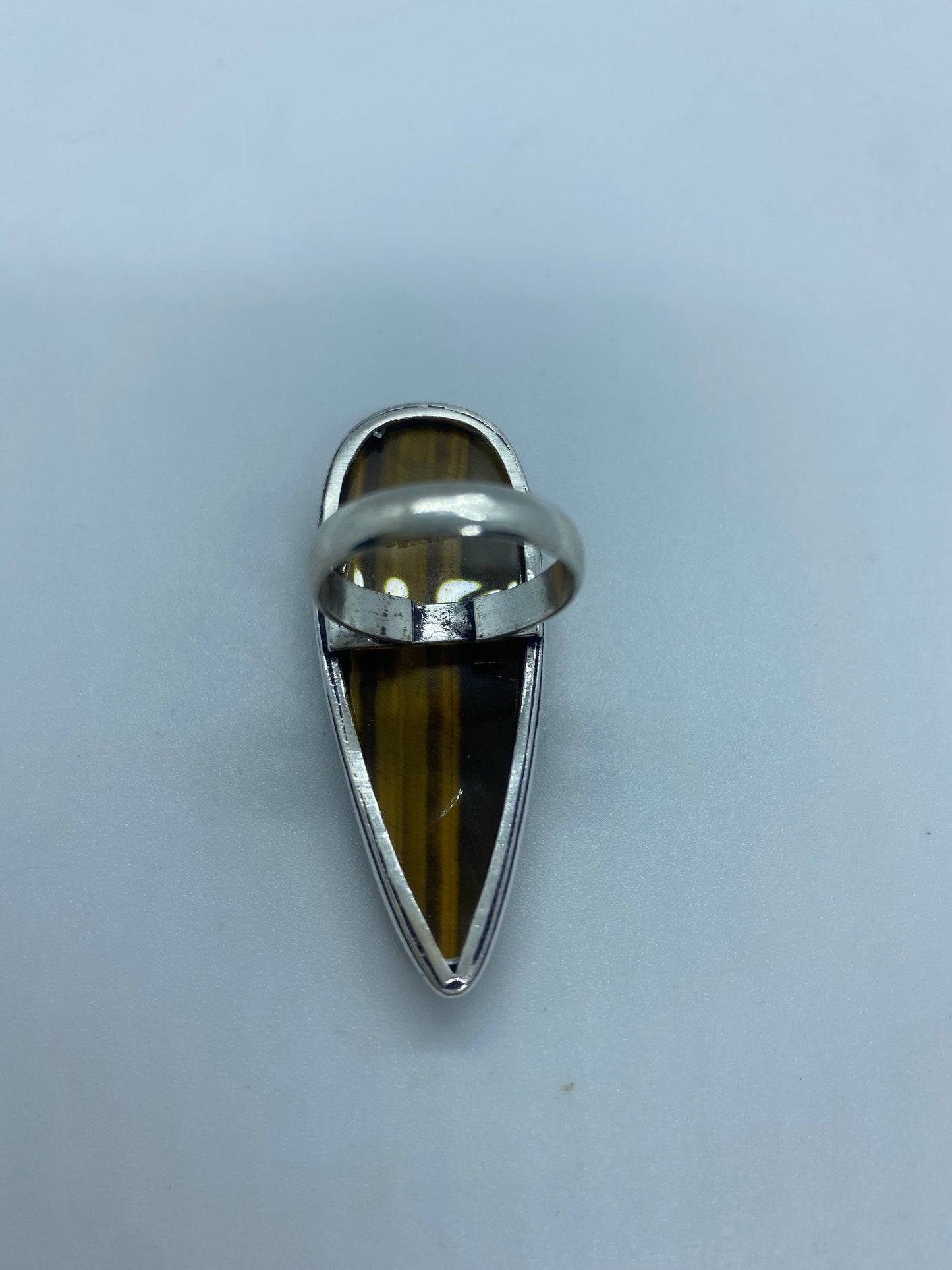Vintage Tigers Eye Silver Cocktail Ring Size 7