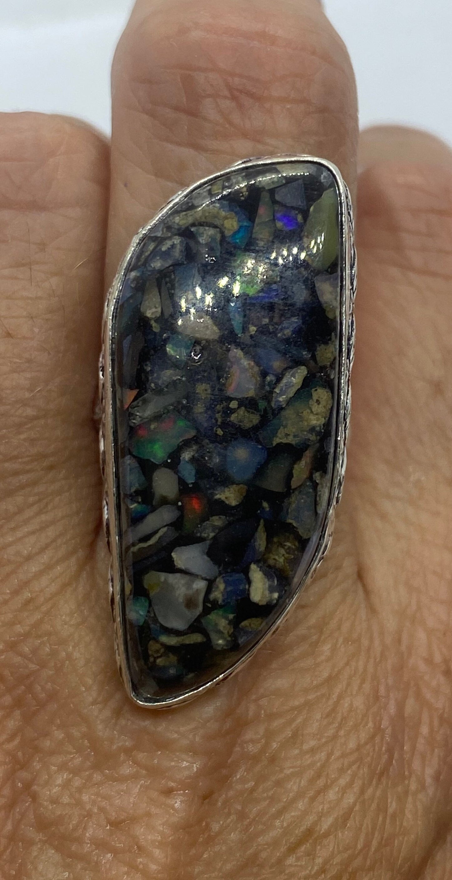 Vintage Opal Silver Inlay Ring