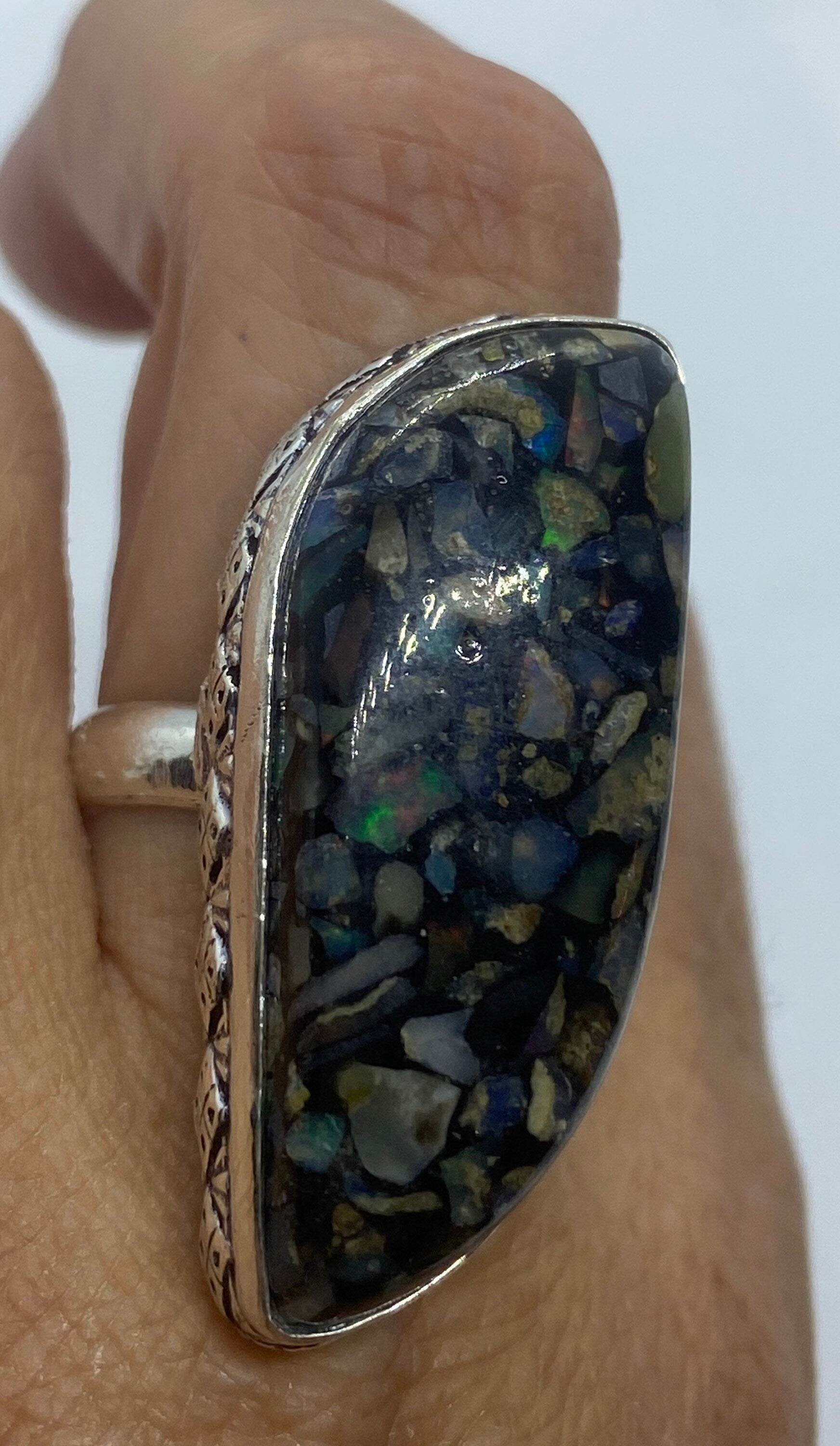 Vintage Opal Silver Inlay Ring