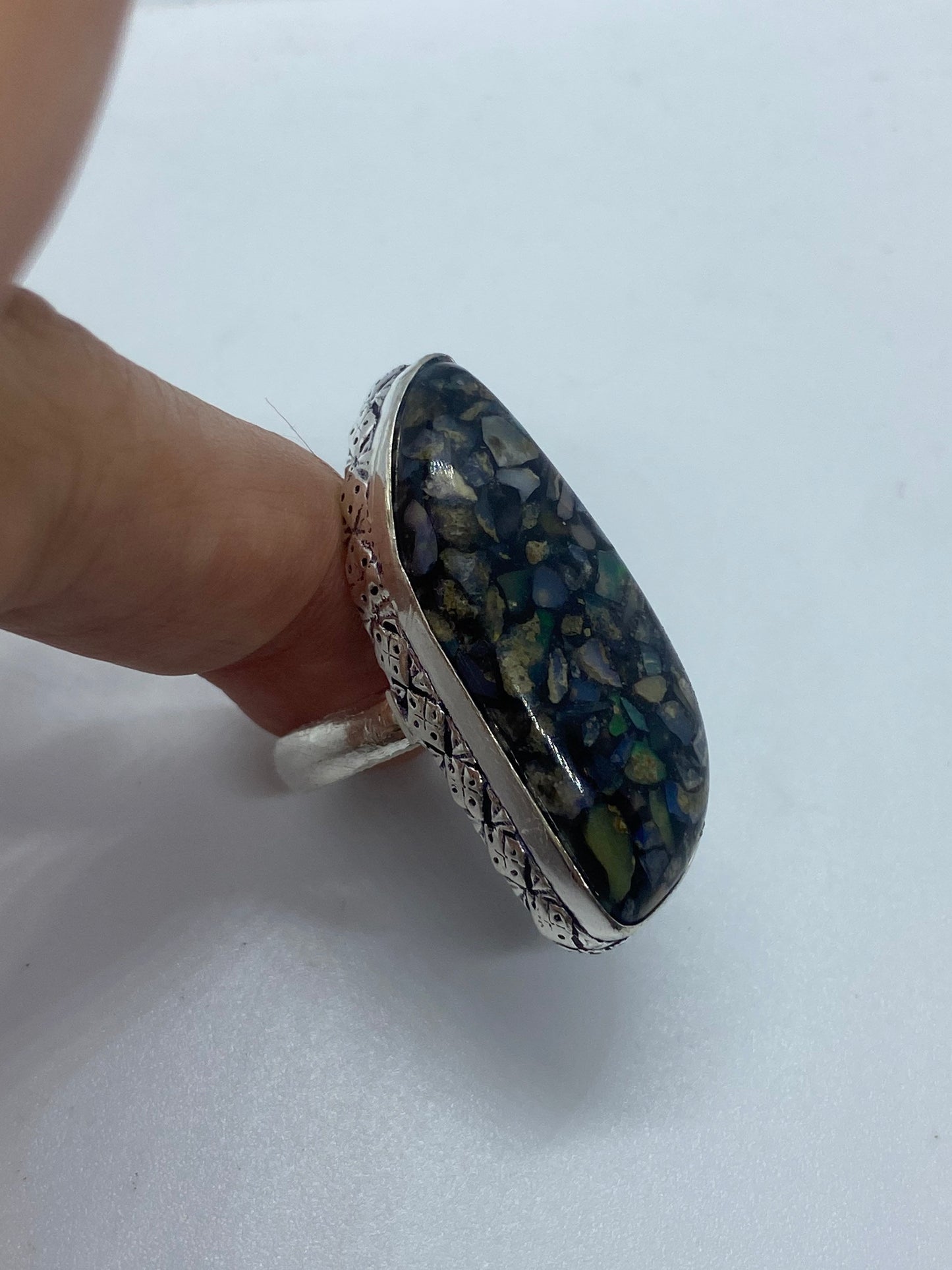 Vintage Opal Silver Inlay Ring