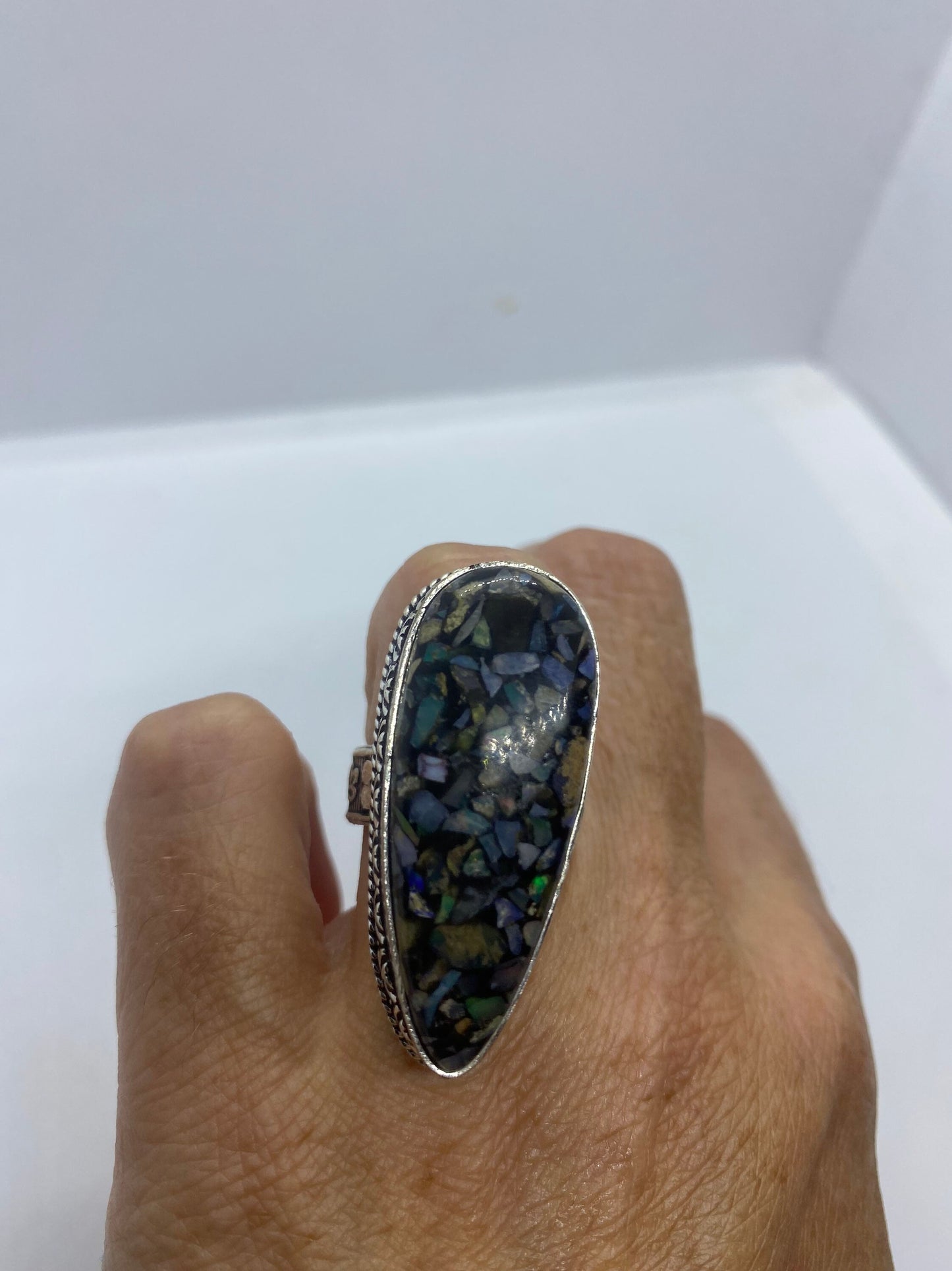 Vintage Opal Silver Inlay Ring