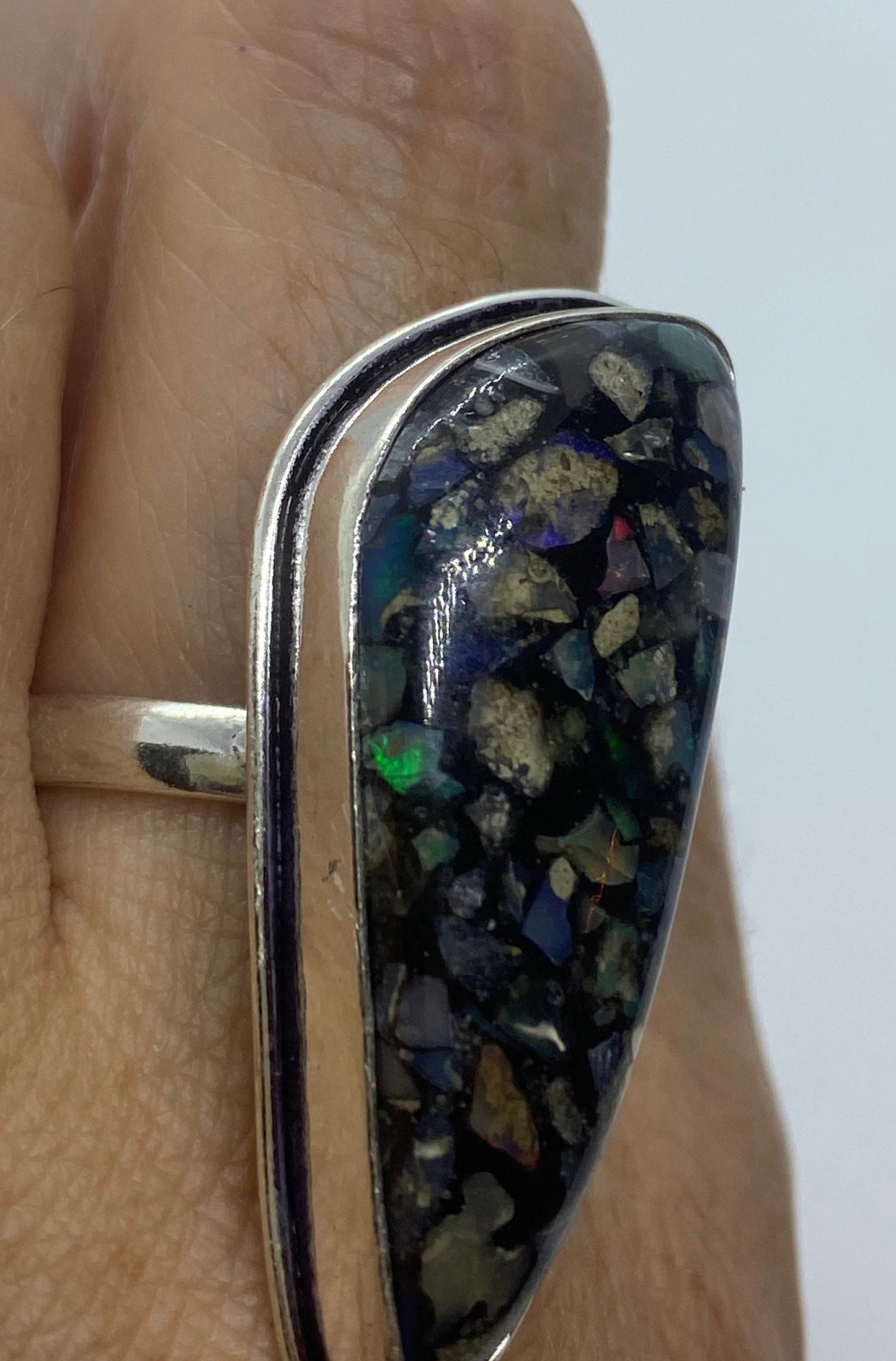 Vintage Opal Silver Inlay Ring