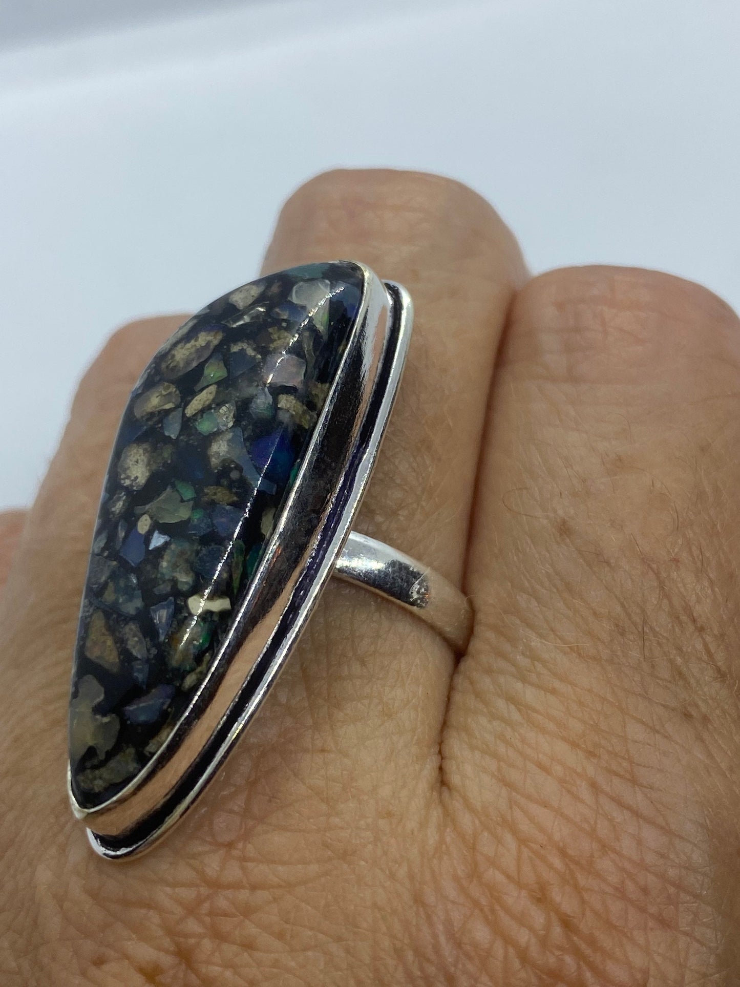 Vintage Opal Silver Inlay Ring